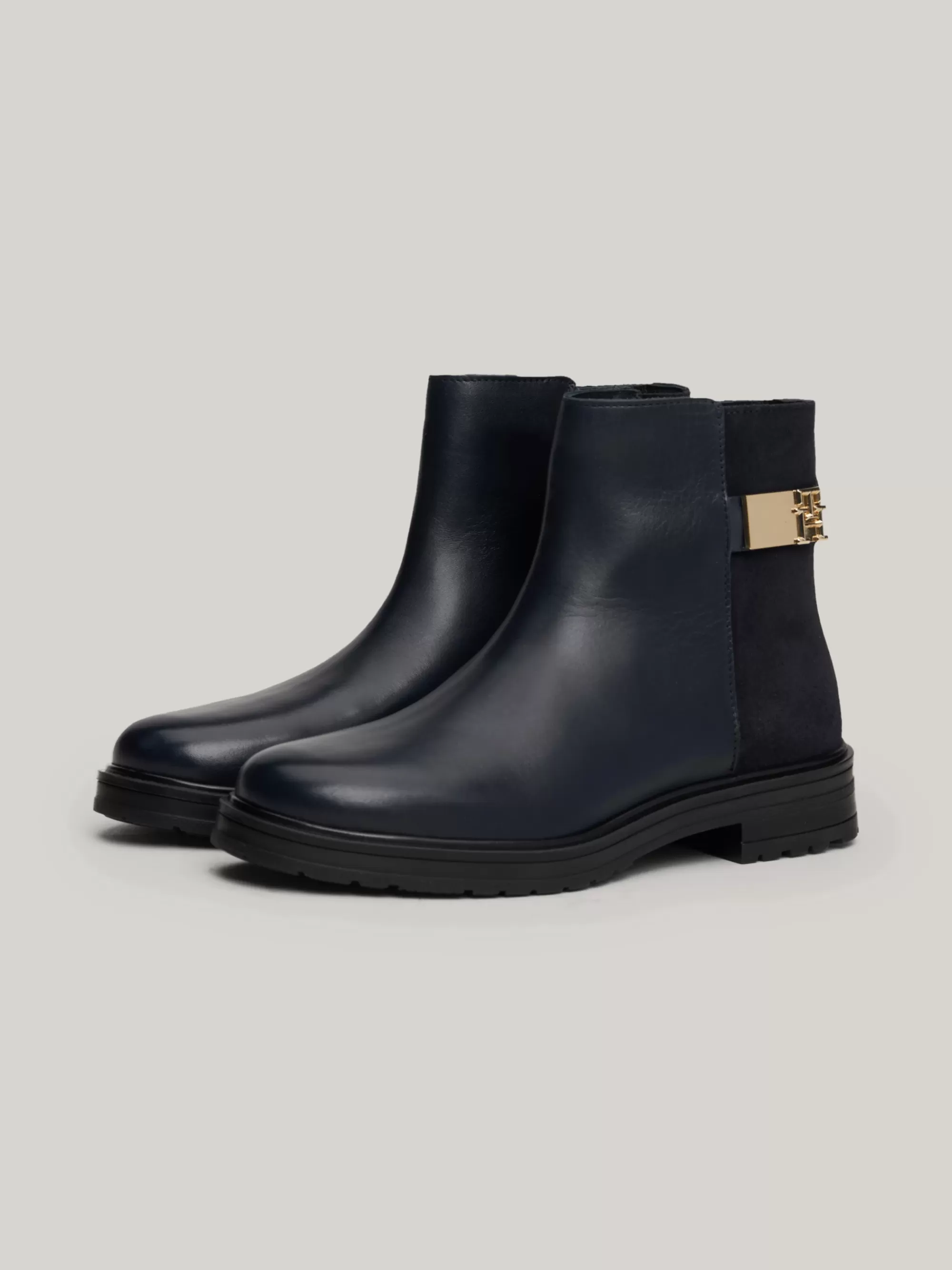 Chelsea Boots | Laarzen & Enkellaarzen*Tommy Hilfiger Leren Enkellaars Met Gemengde Texturen SPACE BLUE