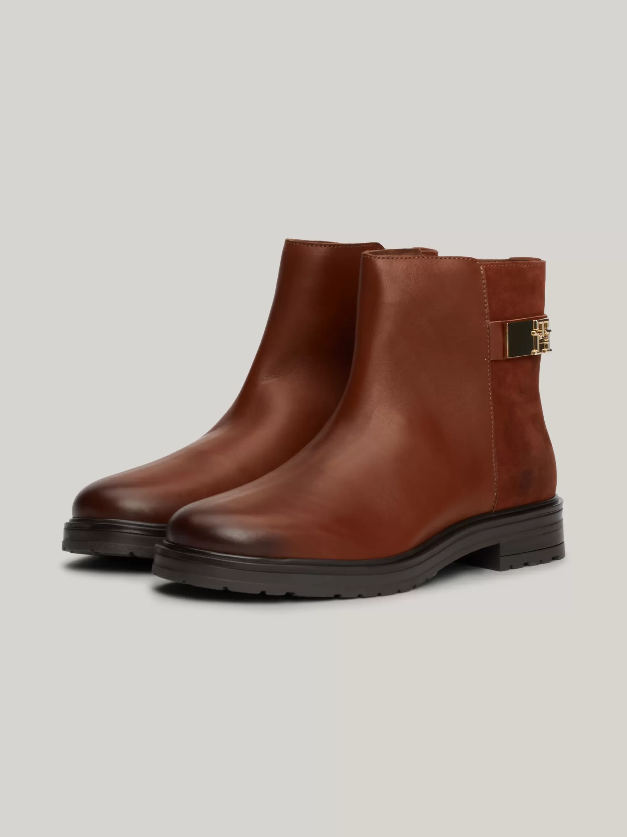 Chelsea Boots | Laarzen & Enkellaarzen*Tommy Hilfiger Leren Enkellaars Met Gemengde Texturen COGNAC BROWN