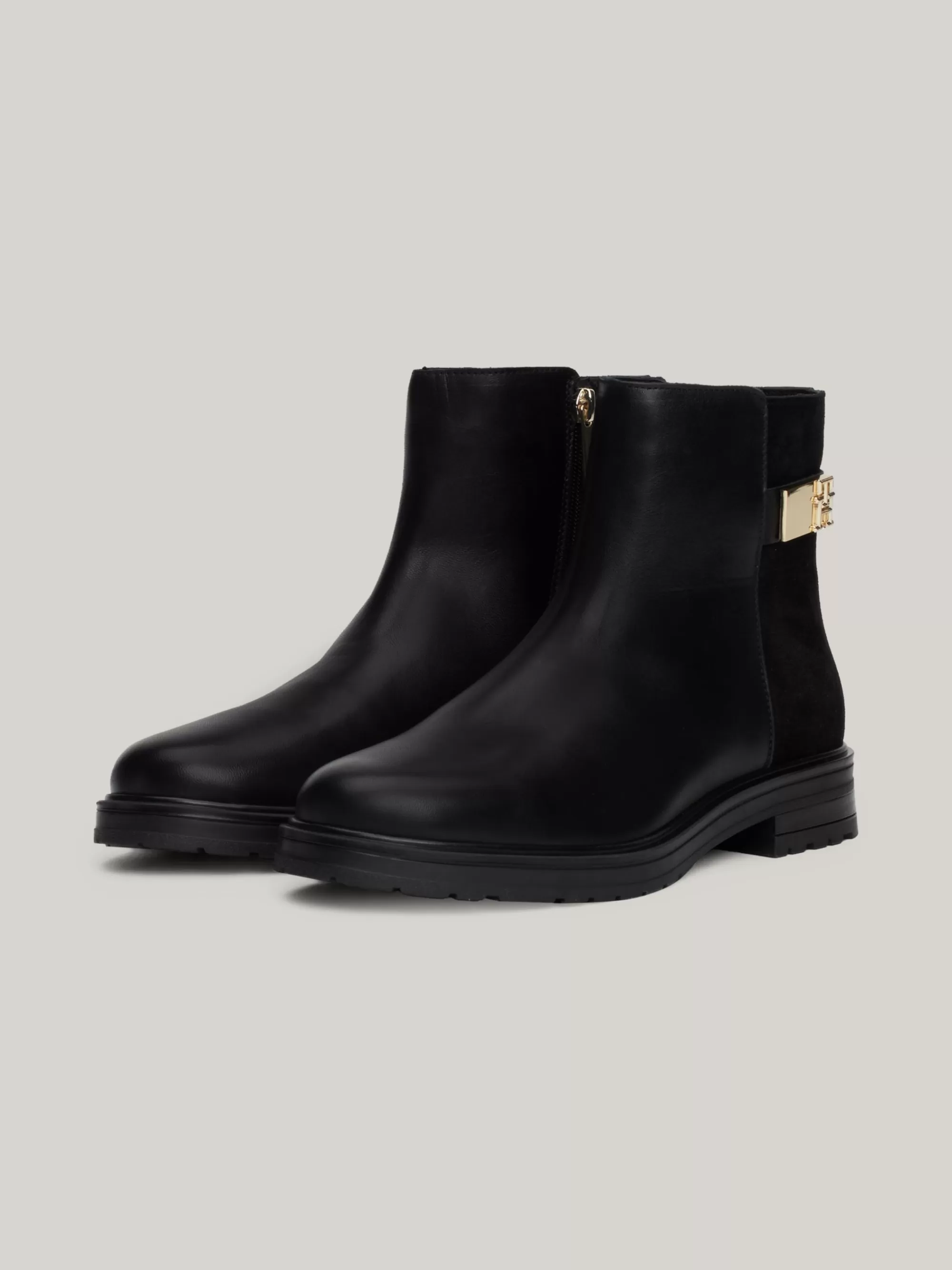 Chelsea Boots | Laarzen & Enkellaarzen*Tommy Hilfiger Leren Enkellaars Met Gemengde Texturen BLACK