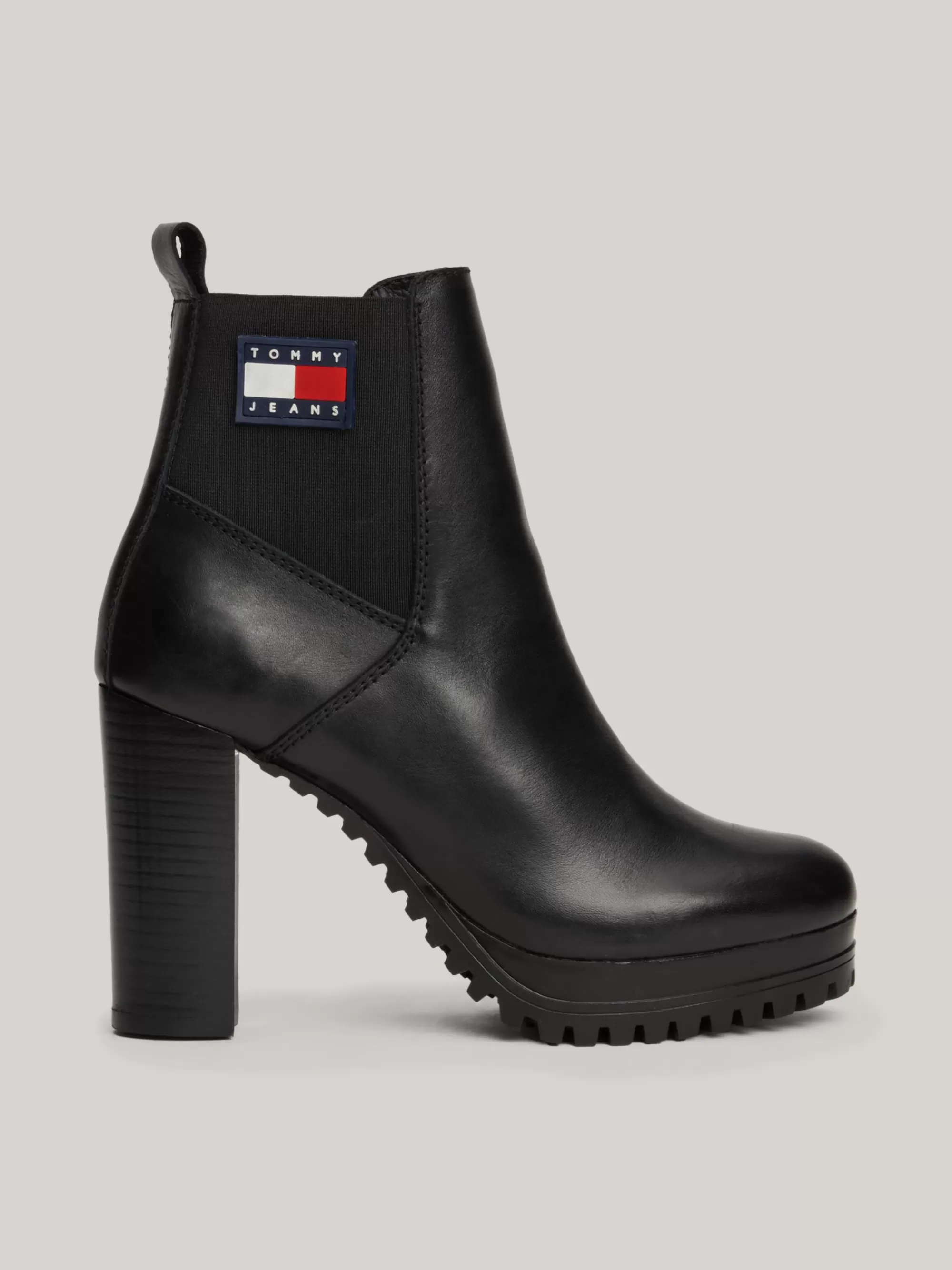 Enkellaarzen | Laarzen & Enkellaarzen*Tommy Hilfiger Leren Enkellaars Met Hoge Hak En Profielzool BLACK