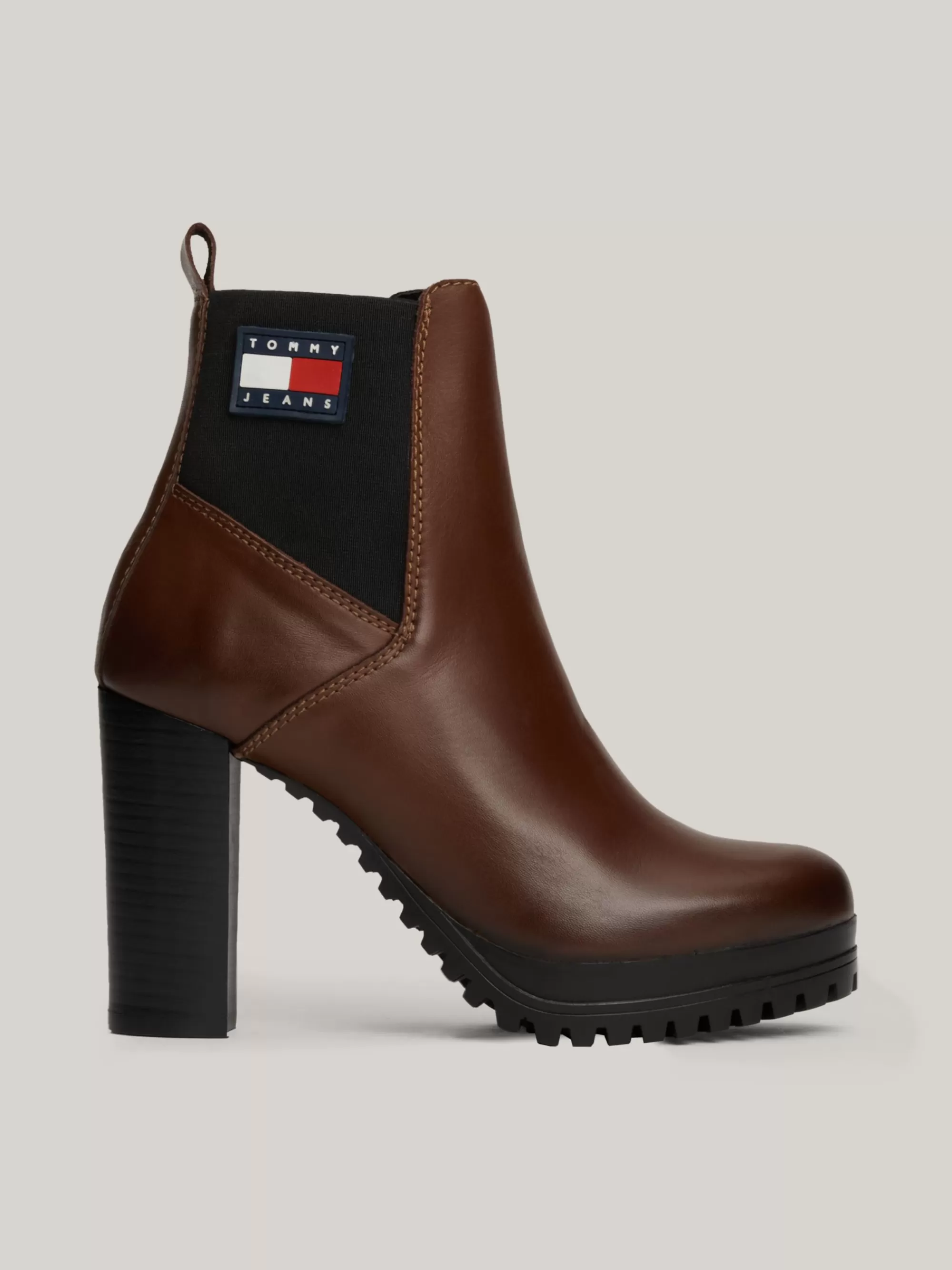 Enkellaarzen | Laarzen & Enkellaarzen*Tommy Hilfiger Leren Enkellaars Met Hoge Hak En Profielzool CAROB CHOCOLATE