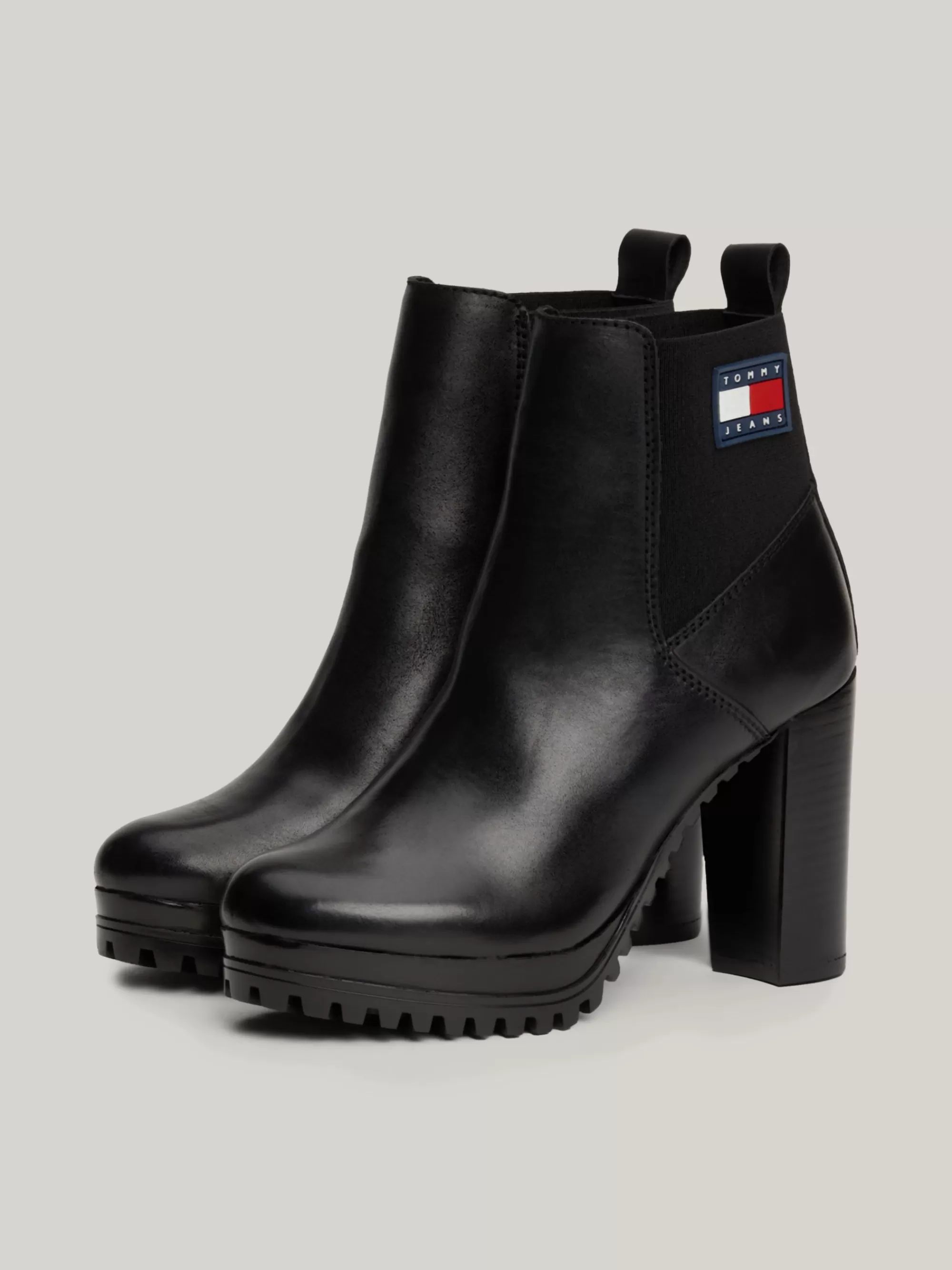 Enkellaarzen | Laarzen & Enkellaarzen*Tommy Hilfiger Leren Enkellaars Met Hoge Hak En Profielzool BLACK