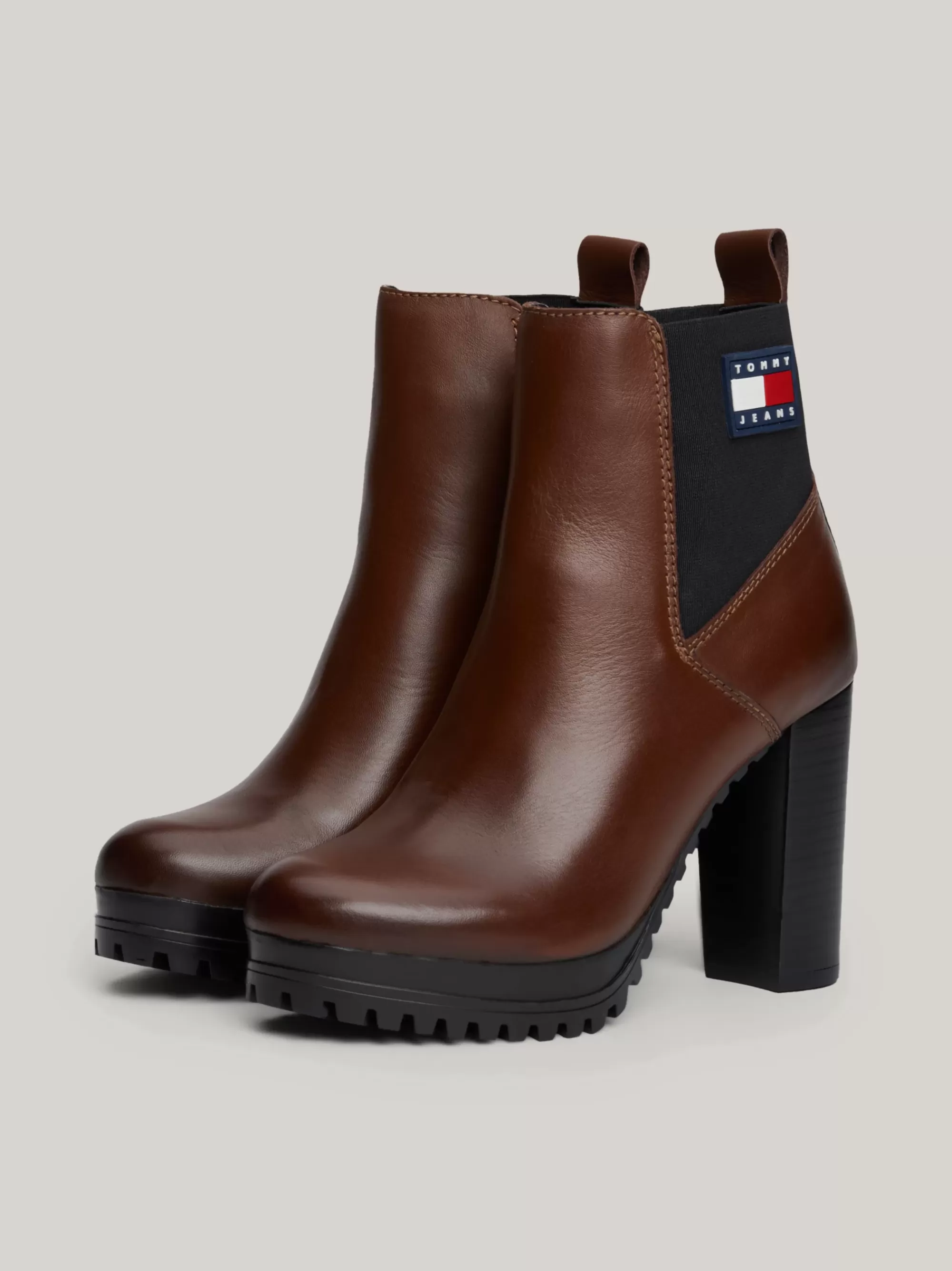 Enkellaarzen | Laarzen & Enkellaarzen*Tommy Hilfiger Leren Enkellaars Met Hoge Hak En Profielzool CAROB CHOCOLATE