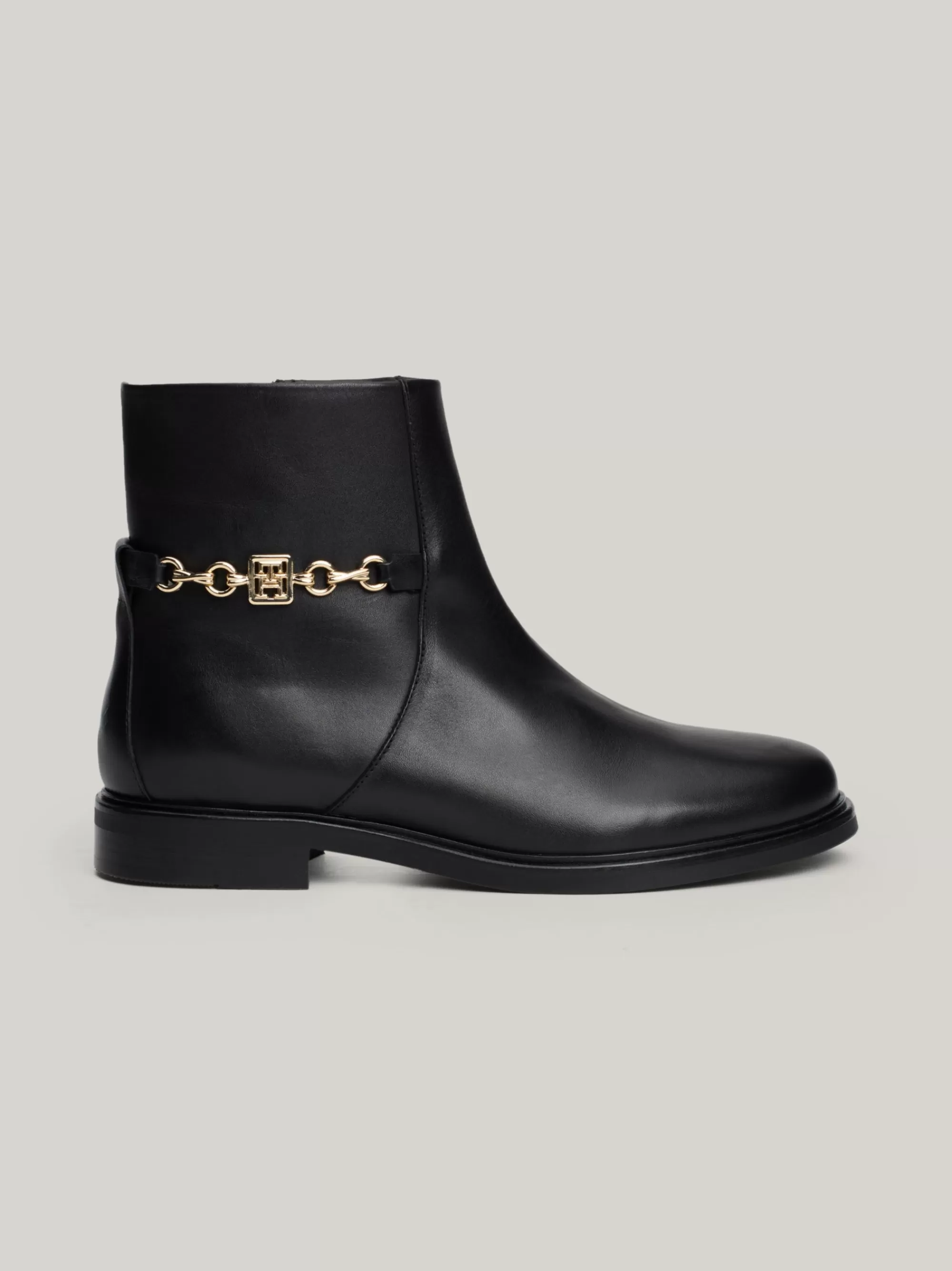 Laarzen & Enkellaarzen*Tommy Hilfiger Leren Enkellaars Met Kettingdetail BLACK