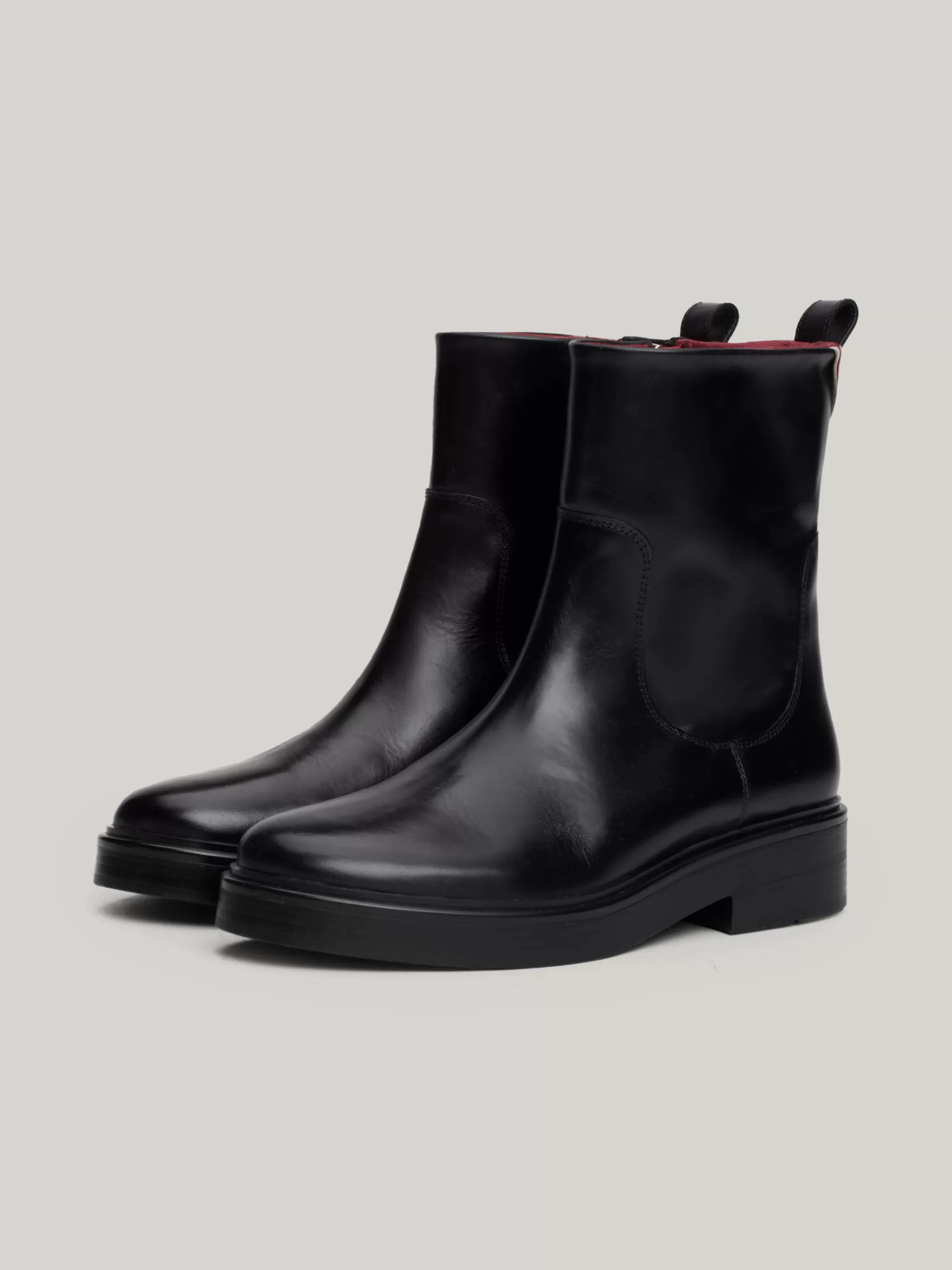 Enkellaarzen | Laarzen & Enkellaarzen*Tommy Hilfiger Leren Enkellaars Met Rits BLACK