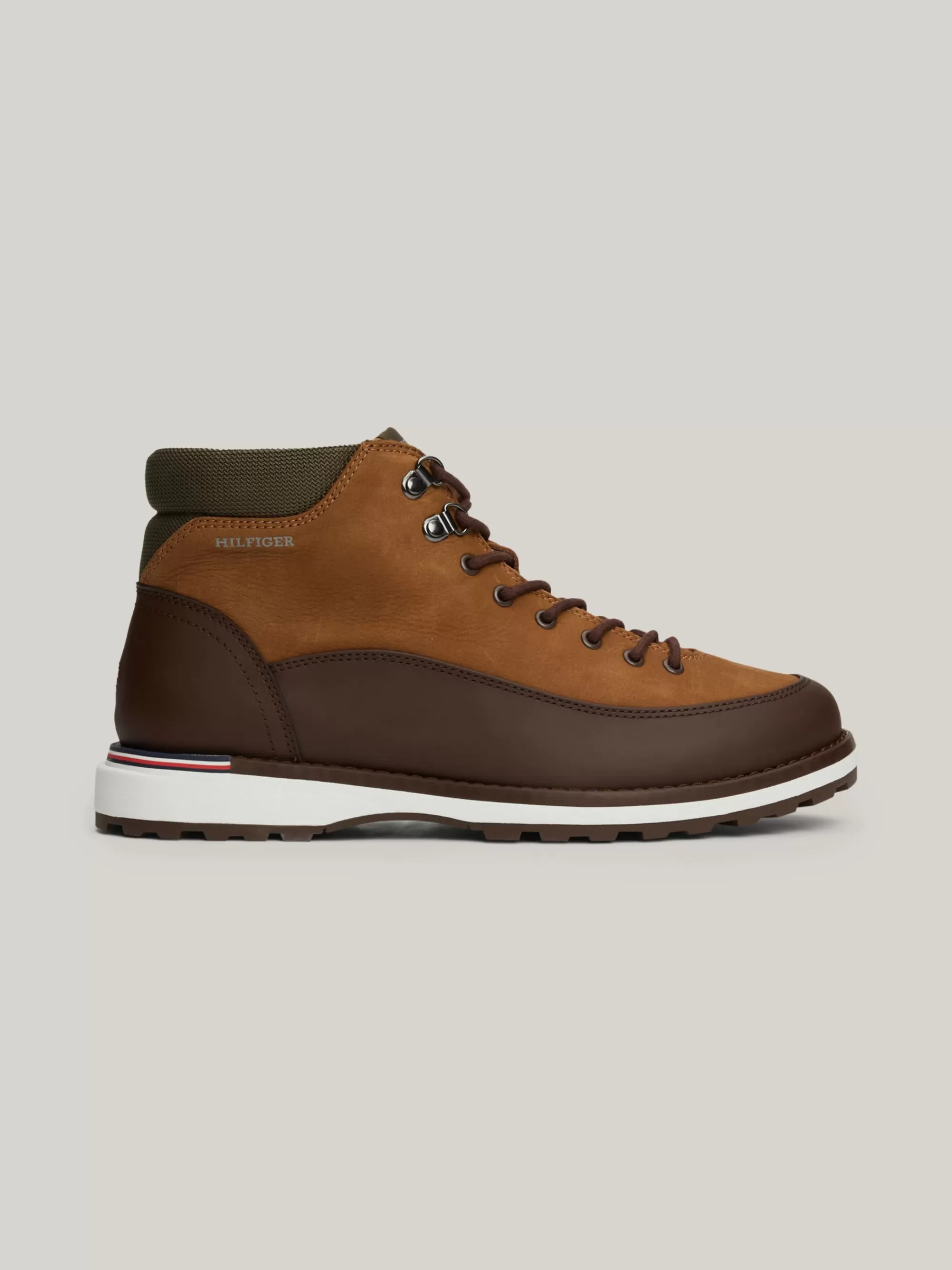 Veterboots | Laarzen*Tommy Hilfiger Leren Enkellaars Met Veters DESERT KHAKI