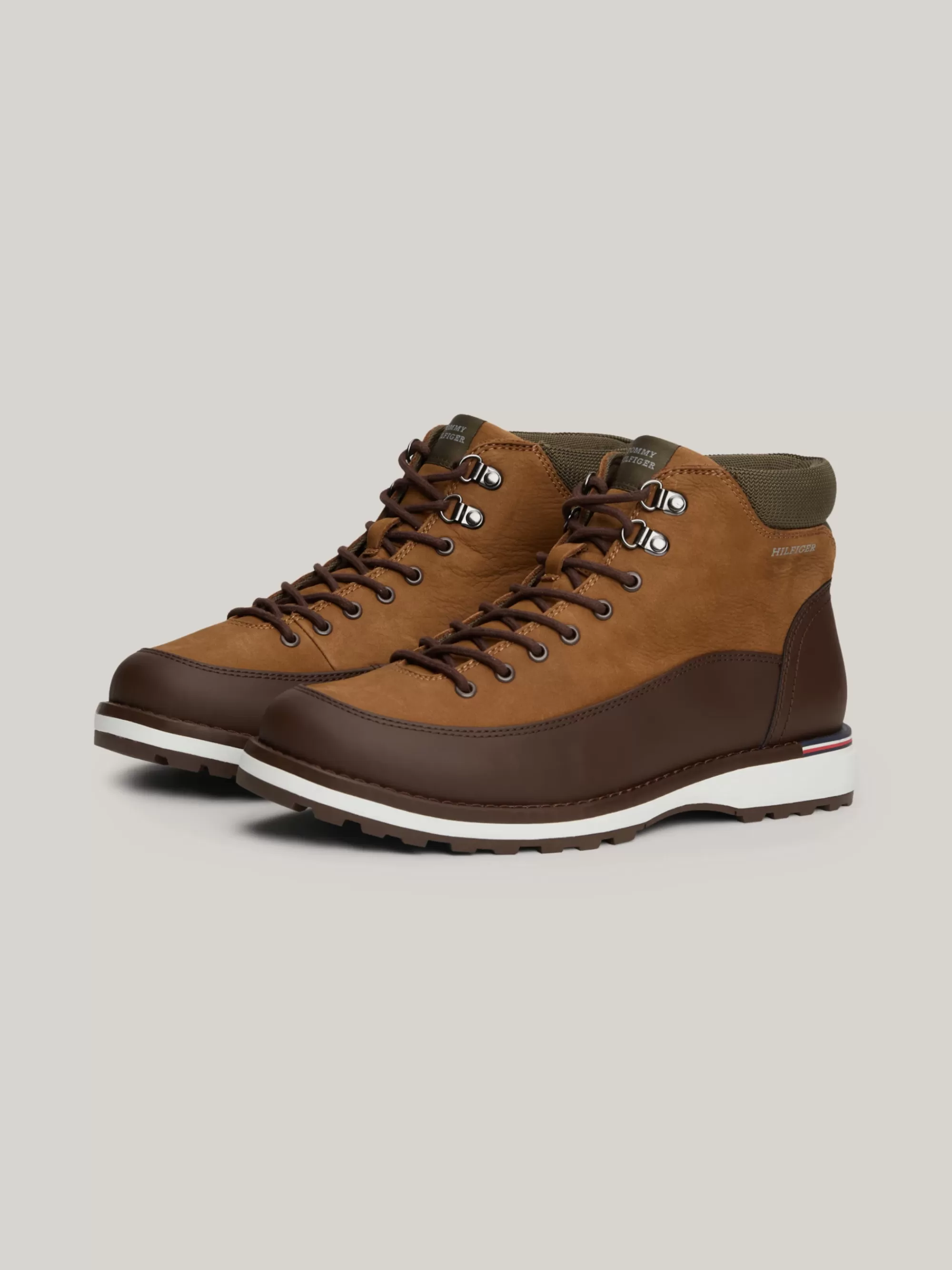 Veterboots | Laarzen*Tommy Hilfiger Leren Enkellaars Met Veters DESERT KHAKI