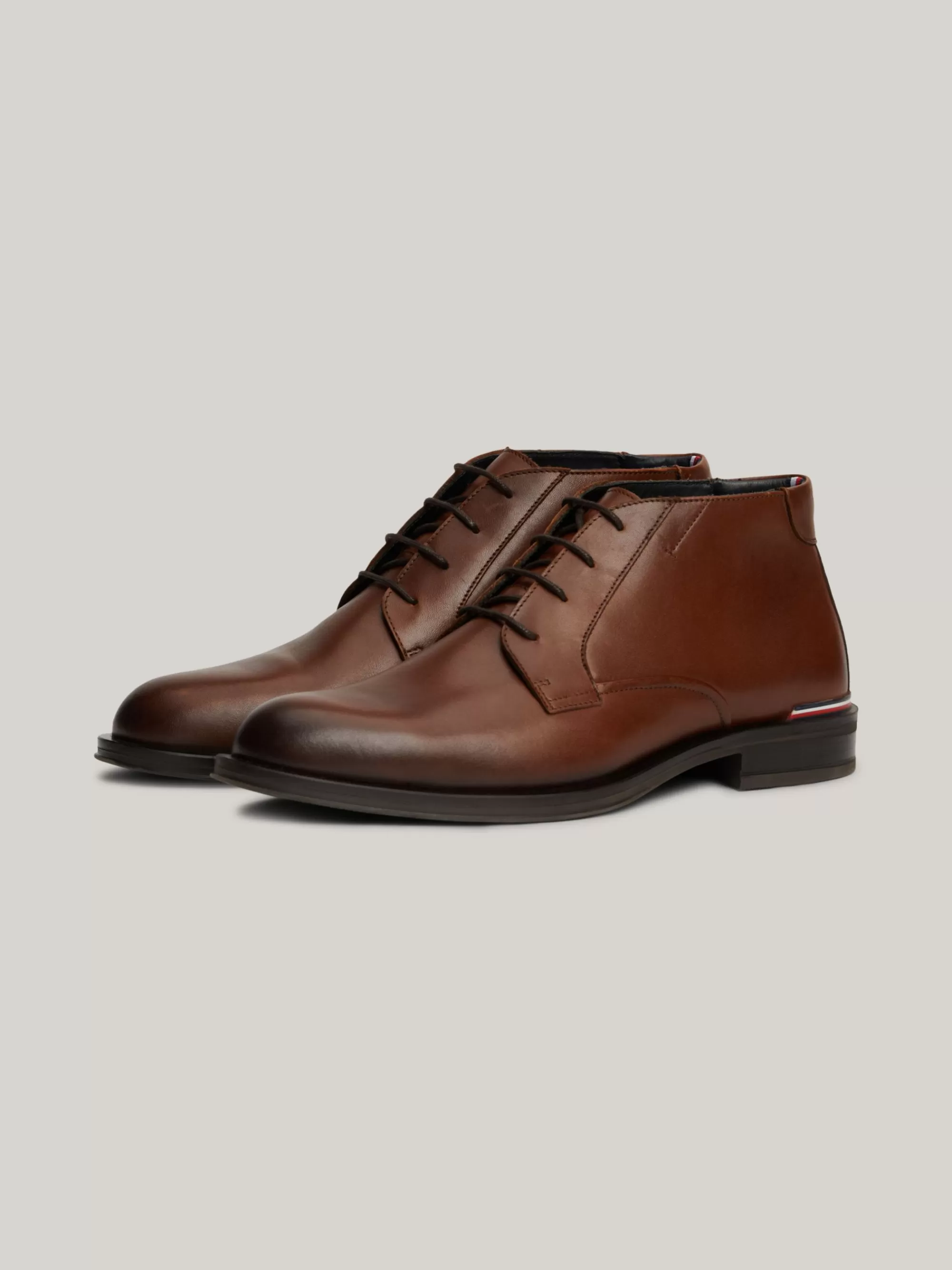 Formele Schoenen | Veterboots*Tommy Hilfiger Leren Enkellaars Met Veters WINTER COGNAC
