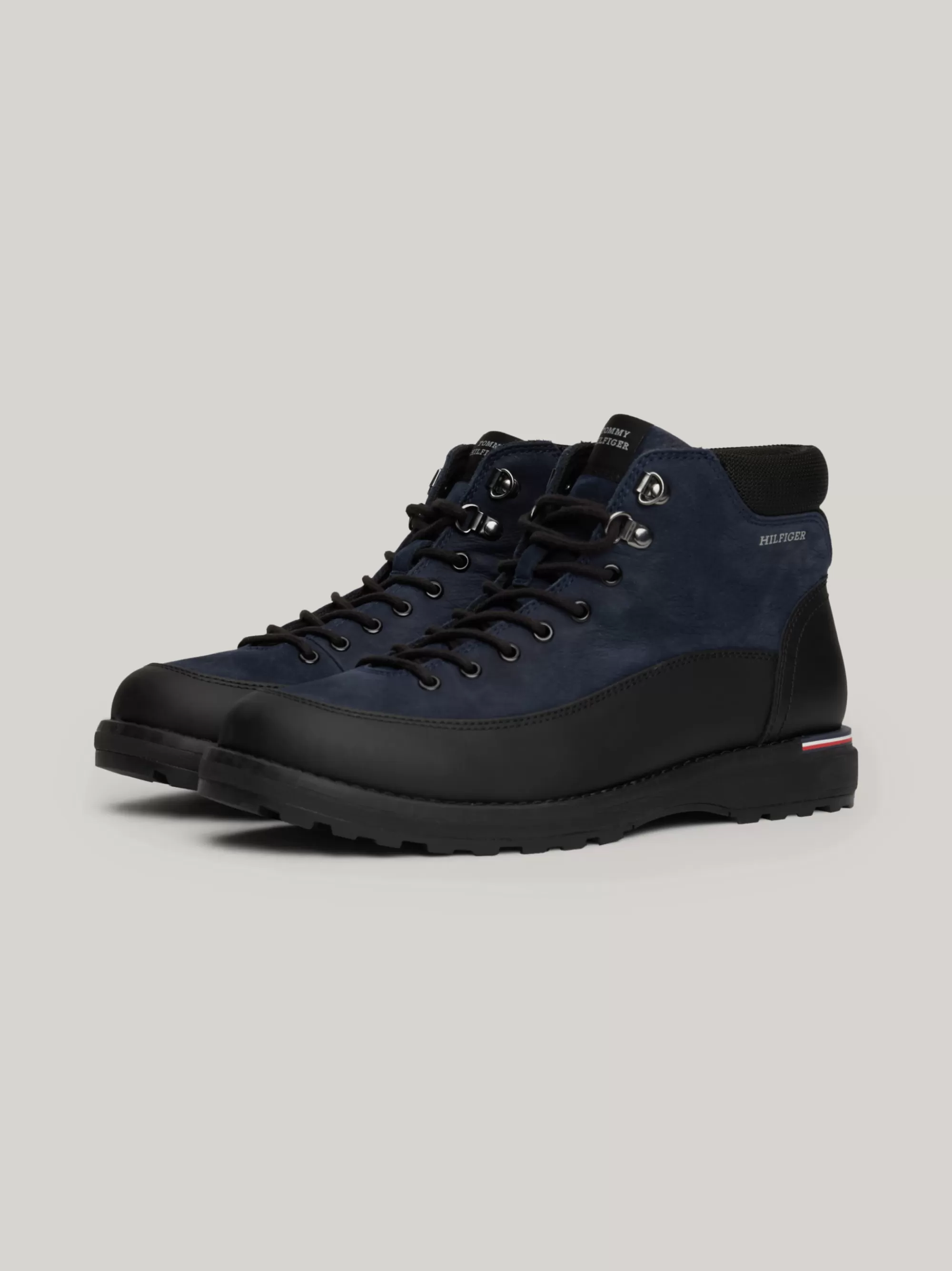Veterboots | Laarzen*Tommy Hilfiger Leren Enkellaars Met Veters DESERT SKY