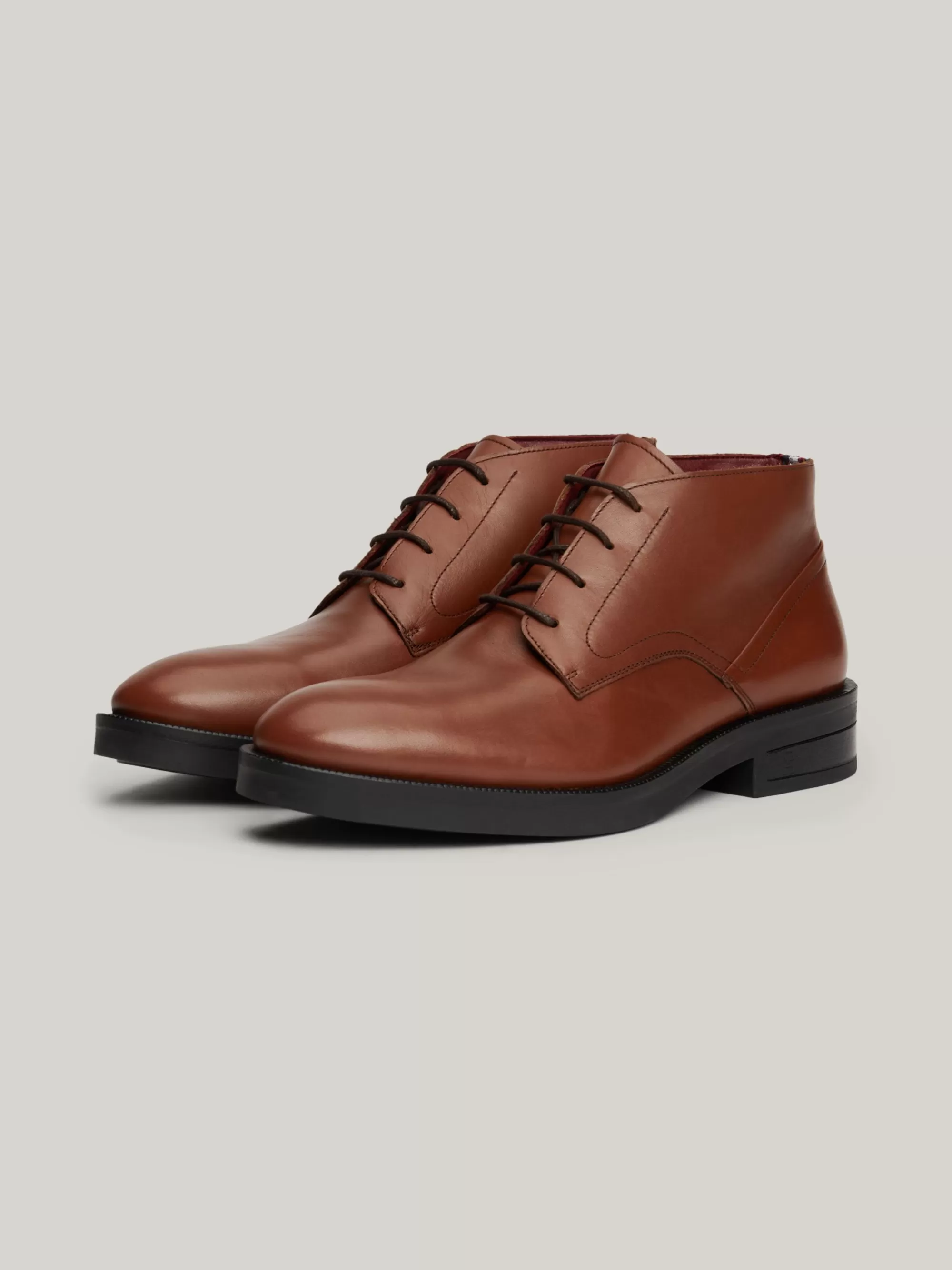 Veterboots | Laarzen*Tommy Hilfiger Leren Enkellaars Met Veters En TH-monogram WINTER COGNAC
