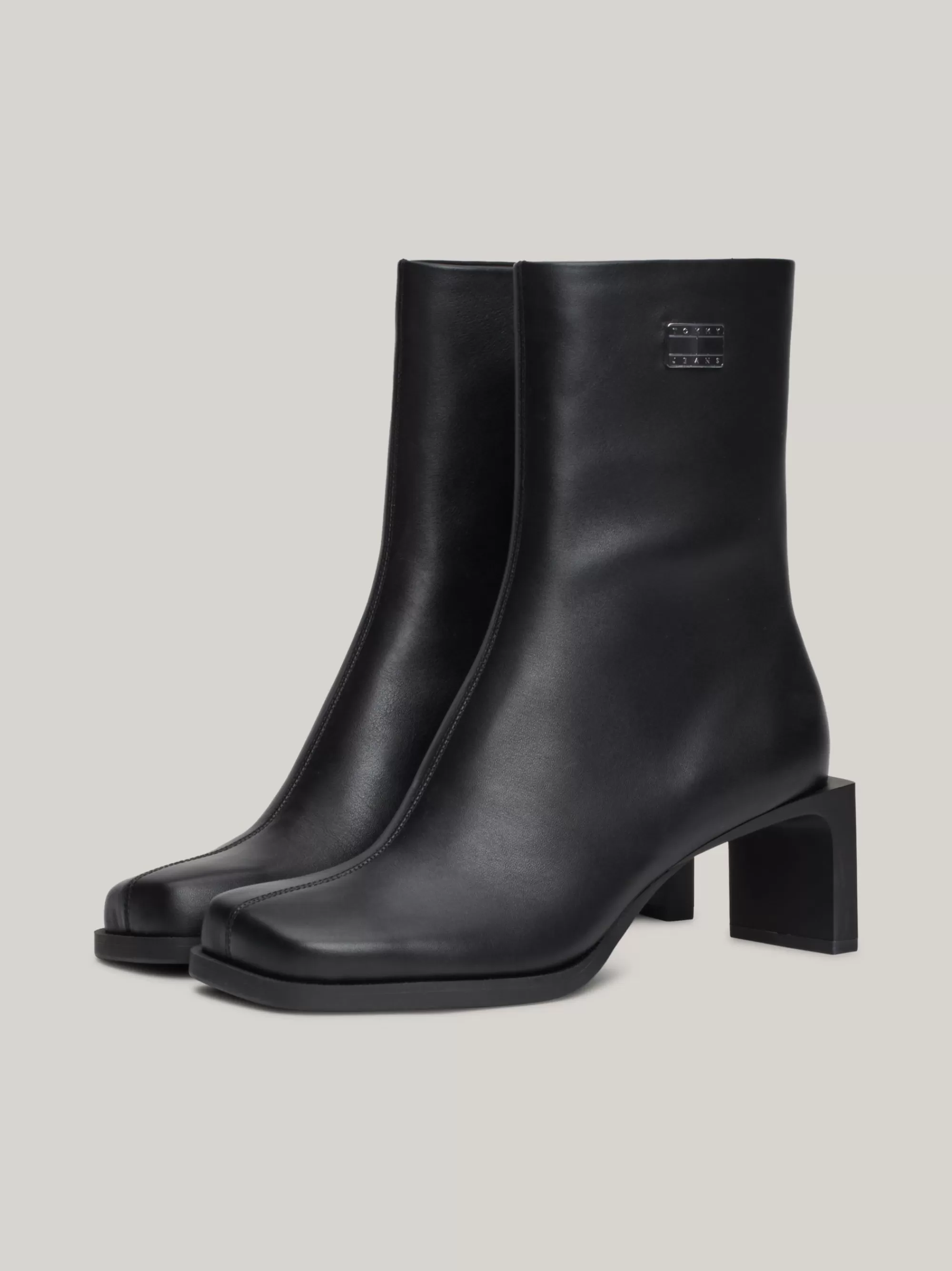 Enkellaarzen | Laarzen & Enkellaarzen*Tommy Hilfiger Leren Enkellaars Met Vierkante Neus BLACK