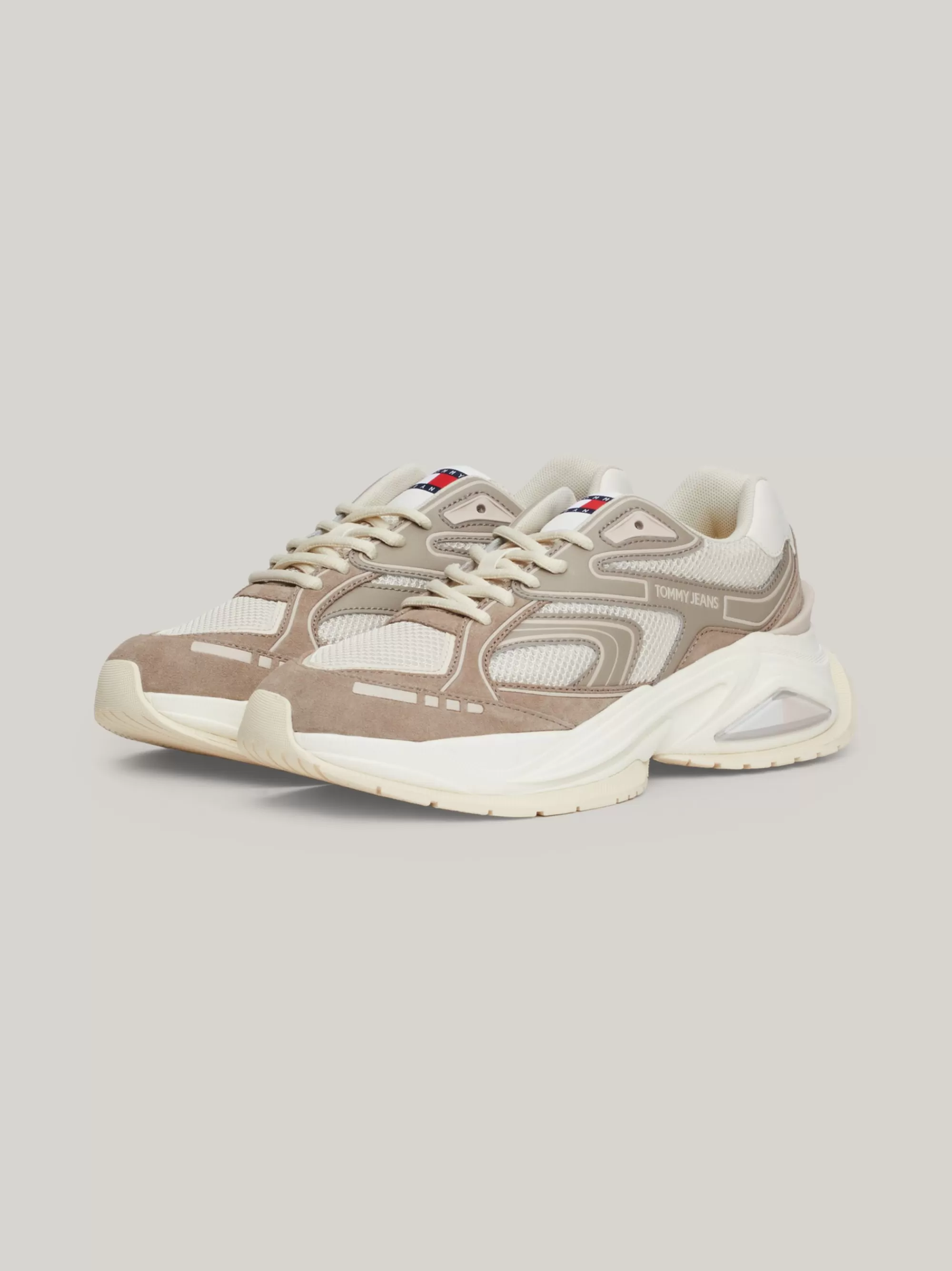 Sneakers*Tommy Hilfiger Leren Getextureerde Sneaker Met Chunky Zool DUSKY TAUPE