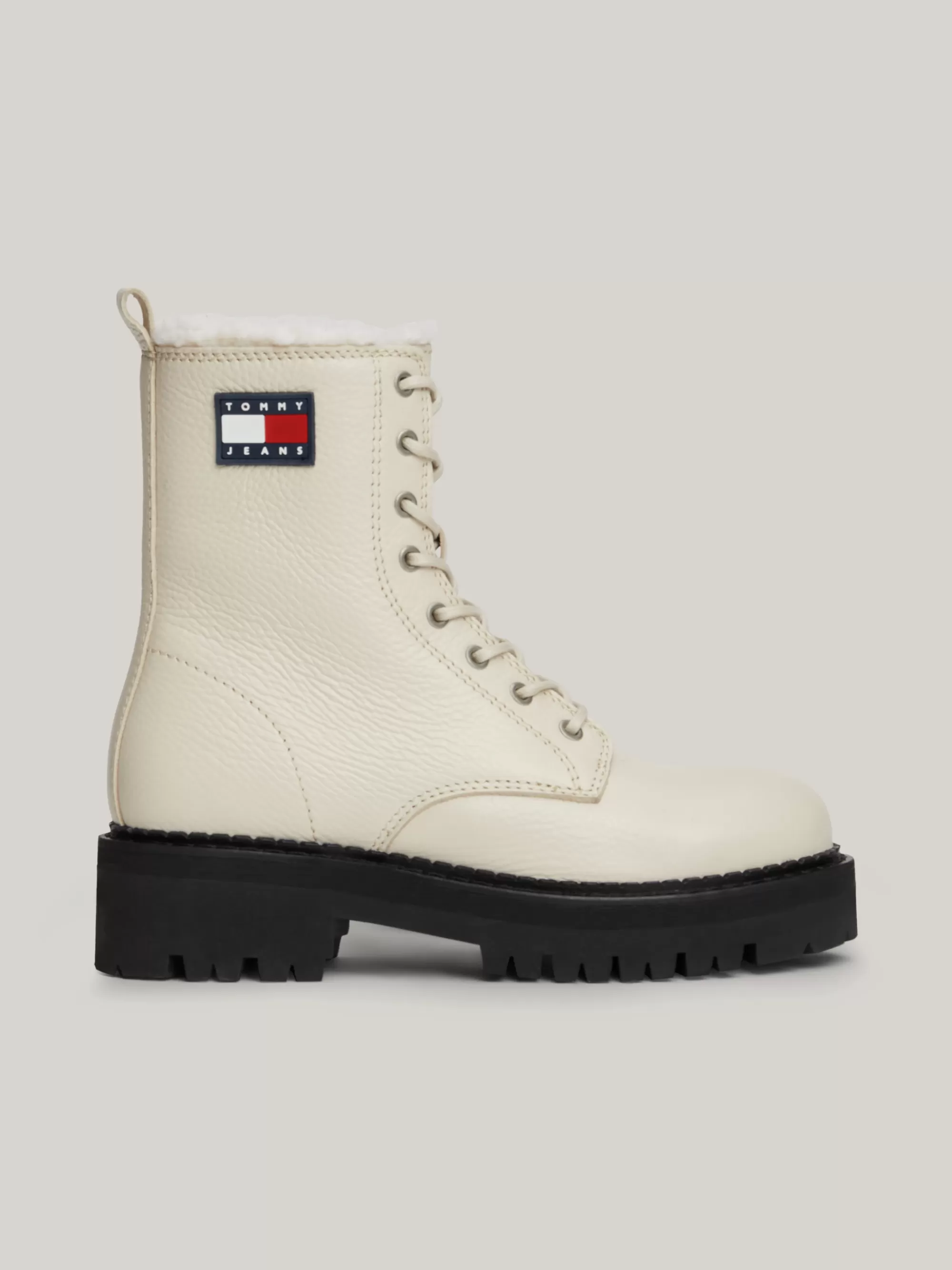 Veterlaarzen | Laarzen & Enkellaarzen*Tommy Hilfiger Leren Halfhoge Gevoerde Boot Met Profielzool NEWSPRINT