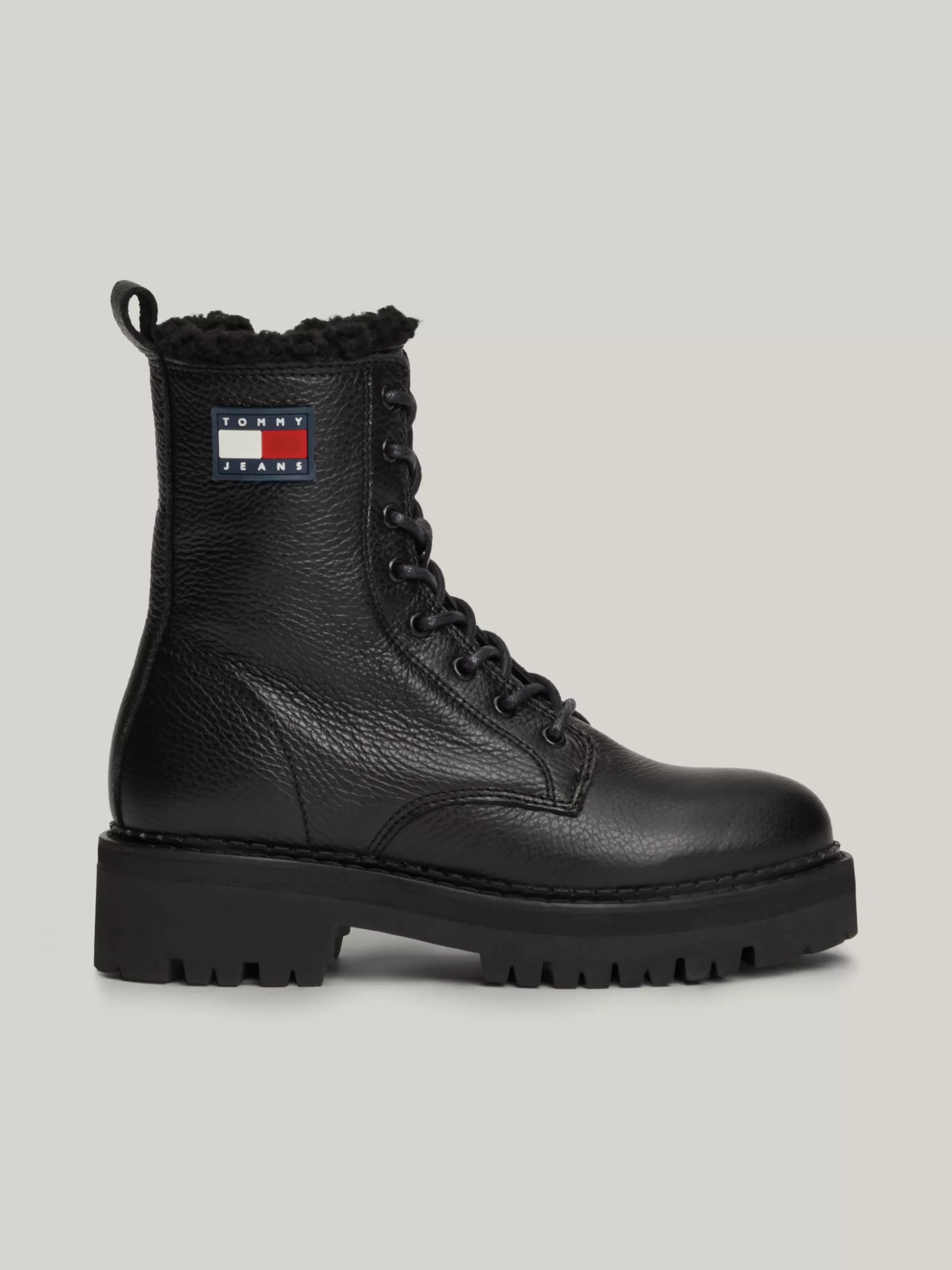 Veterlaarzen | Laarzen & Enkellaarzen*Tommy Hilfiger Leren Halfhoge Gevoerde Boot Met Profielzool BLACK