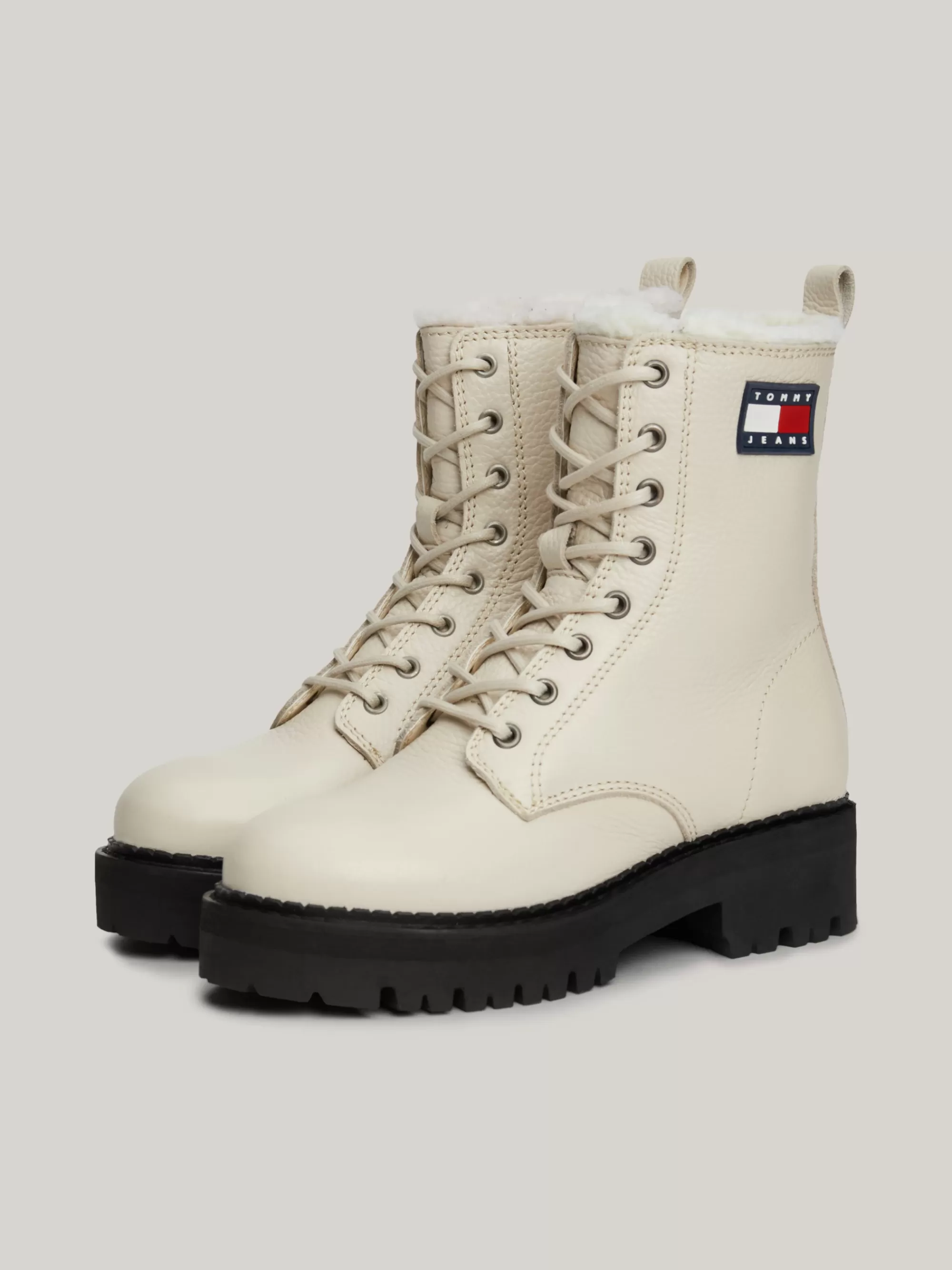 Veterlaarzen | Laarzen & Enkellaarzen*Tommy Hilfiger Leren Halfhoge Gevoerde Boot Met Profielzool NEWSPRINT