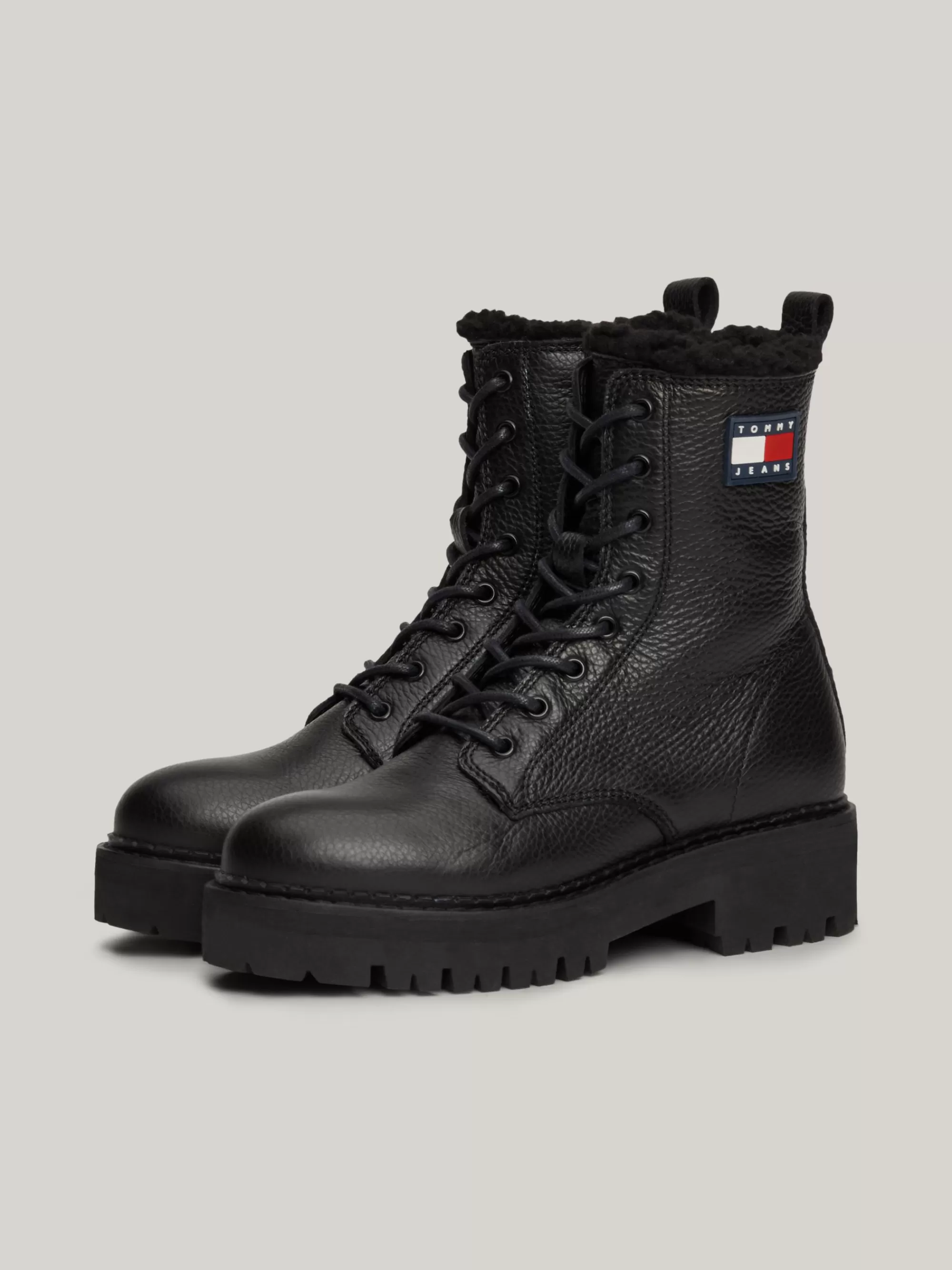 Veterlaarzen | Laarzen & Enkellaarzen*Tommy Hilfiger Leren Halfhoge Gevoerde Boot Met Profielzool BLACK