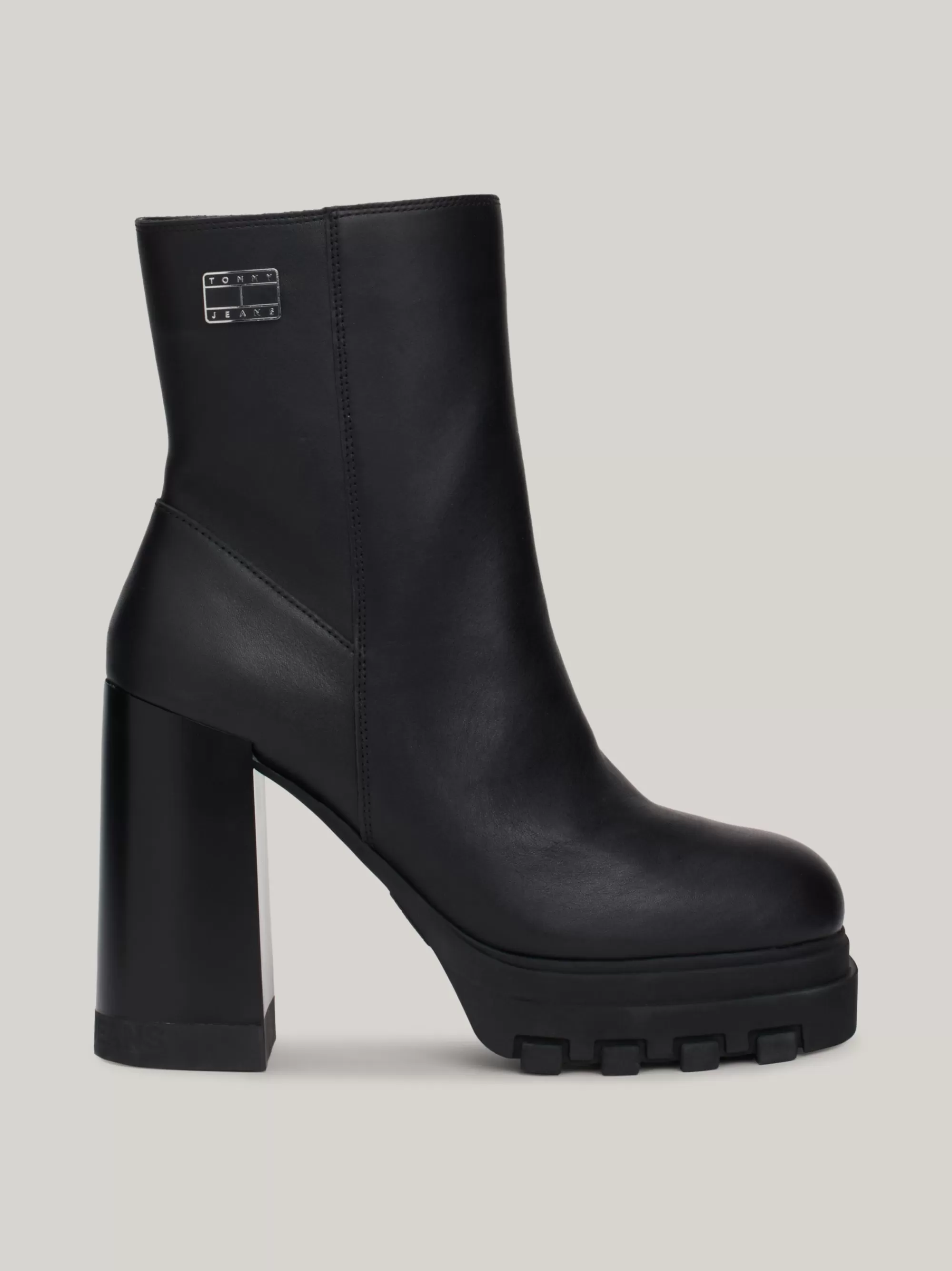 Enkellaarzen | Laarzen & Enkellaarzen*Tommy Hilfiger Leren Halfhoge Laars Met Blokhak En Profiel BLACK