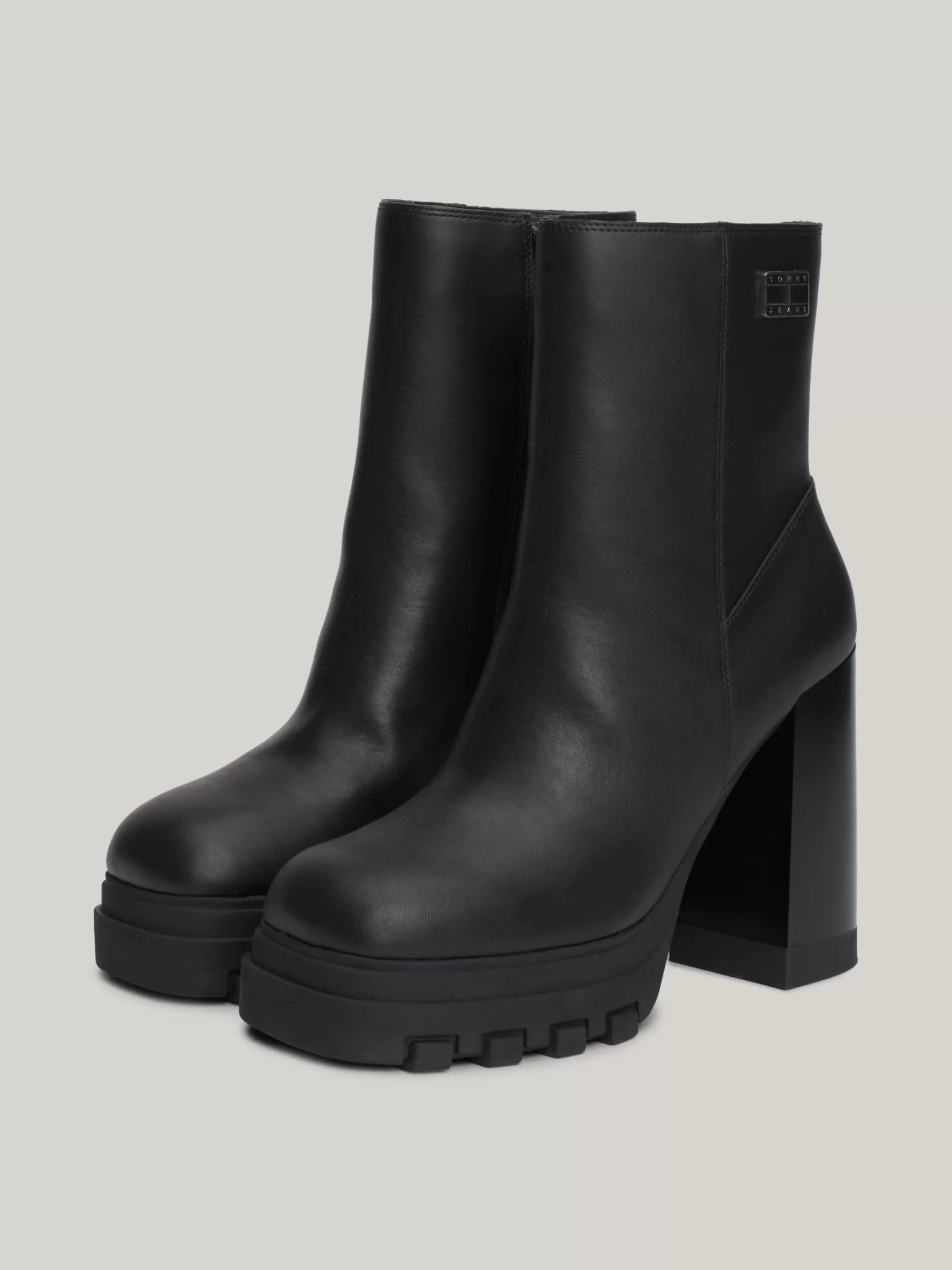 Enkellaarzen | Laarzen & Enkellaarzen*Tommy Hilfiger Leren Halfhoge Laars Met Blokhak En Profiel BLACK