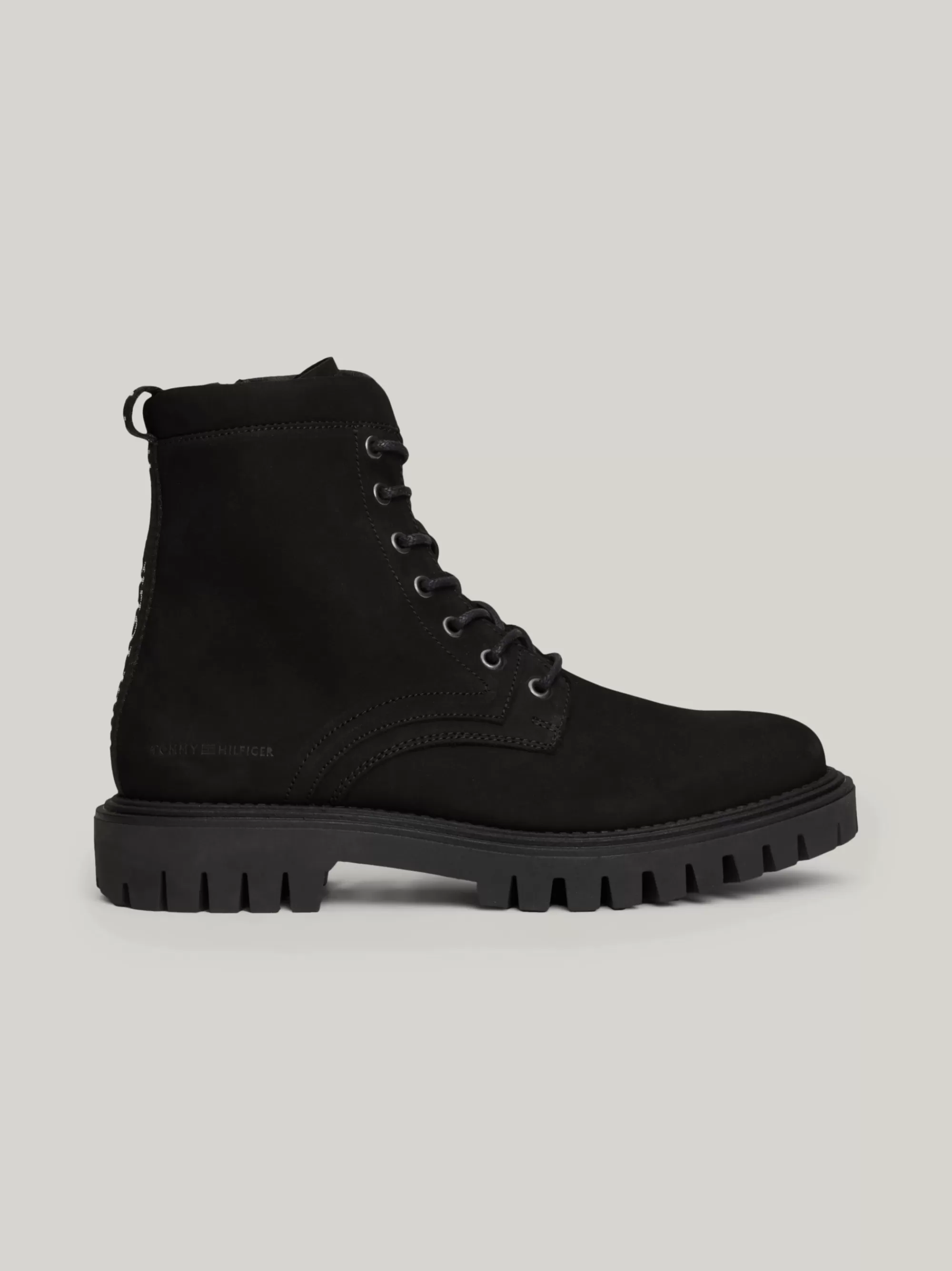 Veterboots | Laarzen*Tommy Hilfiger Leren Halfhoge Laars Met Profielzool BLACK