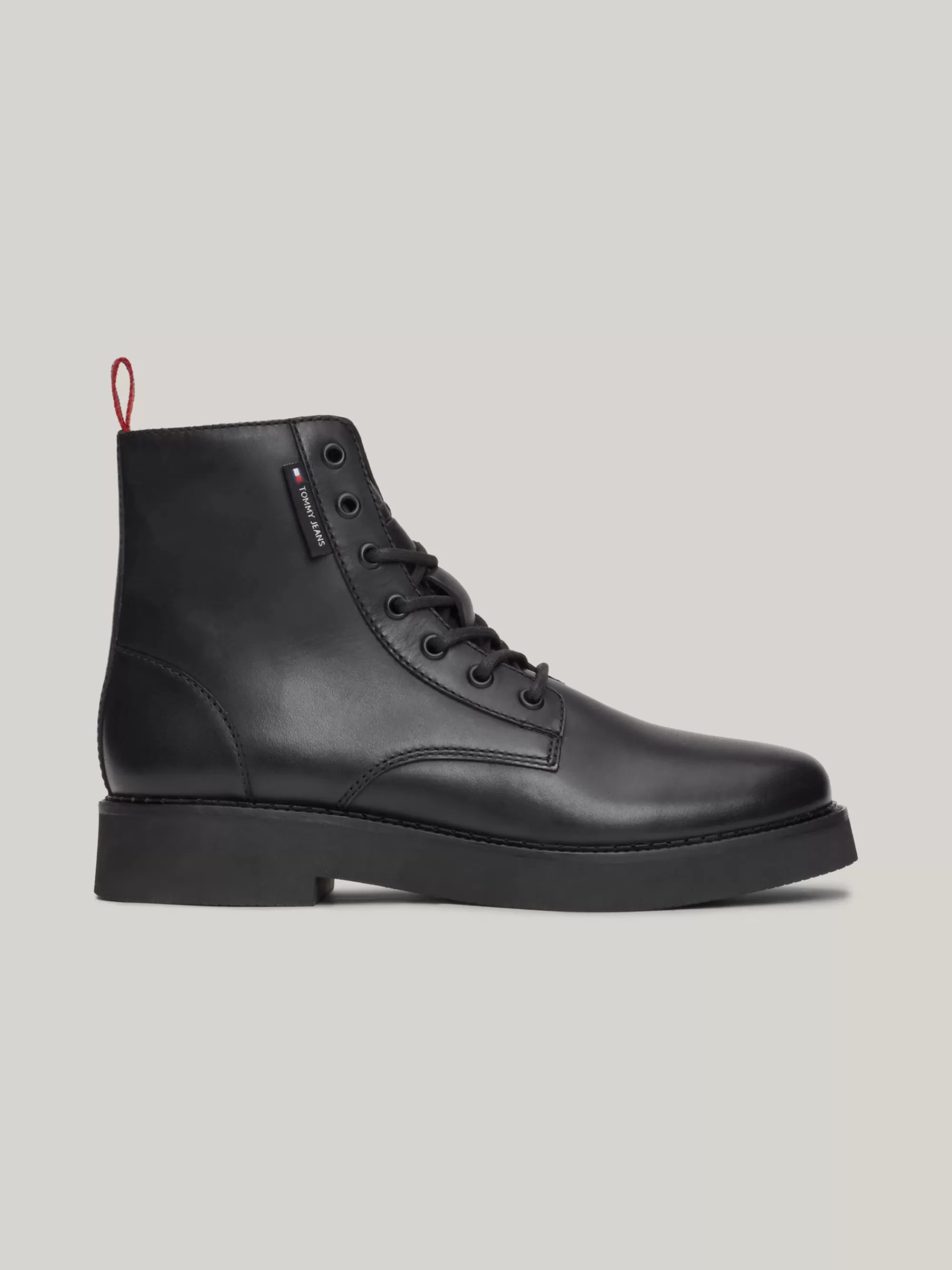 Veterlaarzen | Laarzen & Enkellaarzen*Tommy Hilfiger Leren Halfhoge Veterlaars BLACK