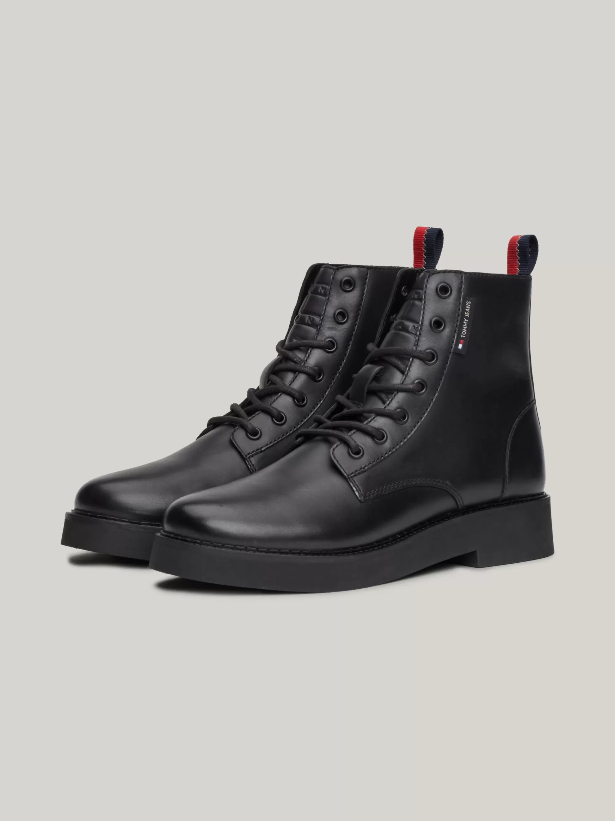 Veterlaarzen | Laarzen & Enkellaarzen*Tommy Hilfiger Leren Halfhoge Veterlaars BLACK