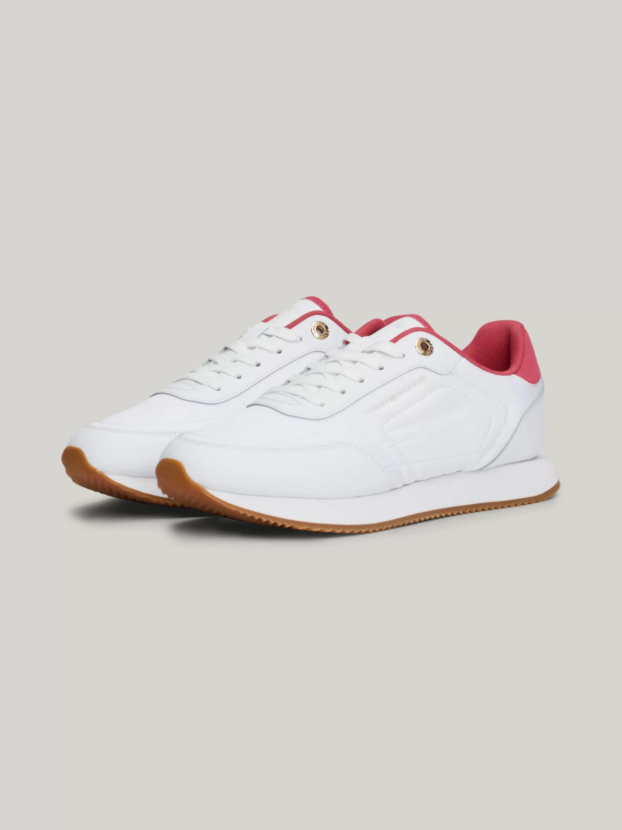 Sneakers*Tommy Hilfiger Leren Hardloopsneaker Met Colour-pop WHITE/HERITAGE PINK