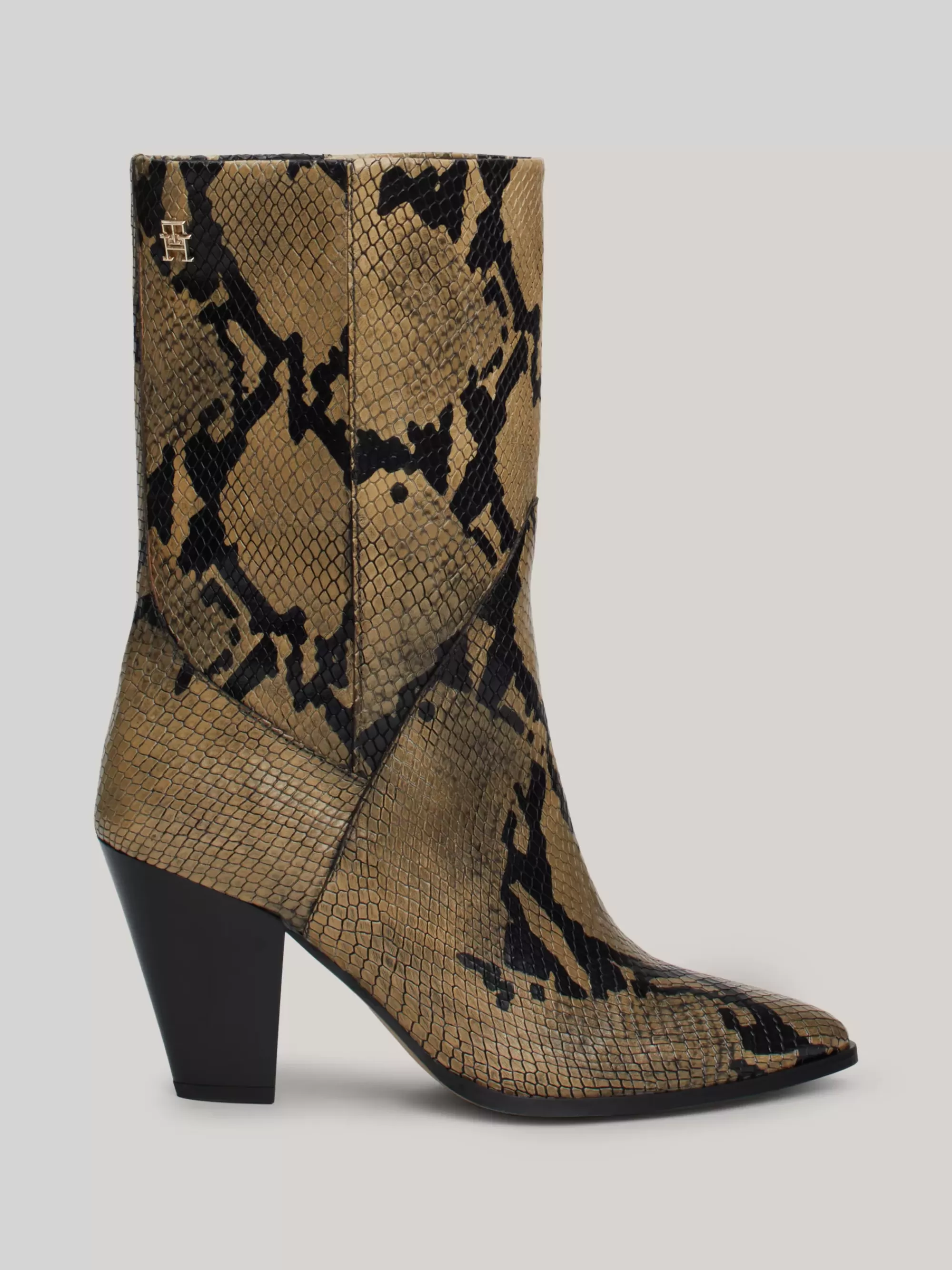 Laarzen & Enkellaarzen*Tommy Hilfiger Leren Laars Met Cubaanse Hak NEUTRAL PYTHON