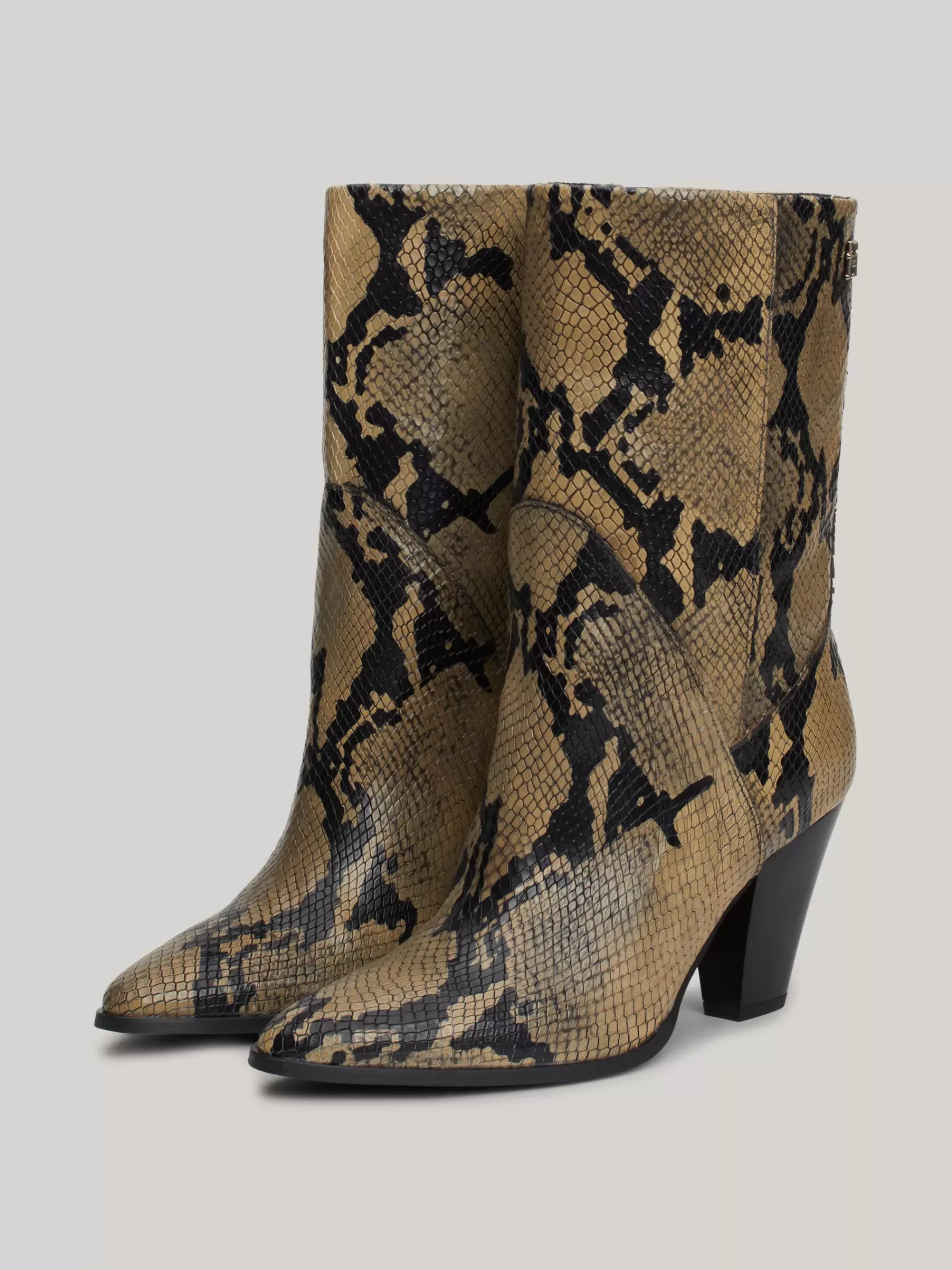 Laarzen & Enkellaarzen*Tommy Hilfiger Leren Laars Met Cubaanse Hak NEUTRAL PYTHON