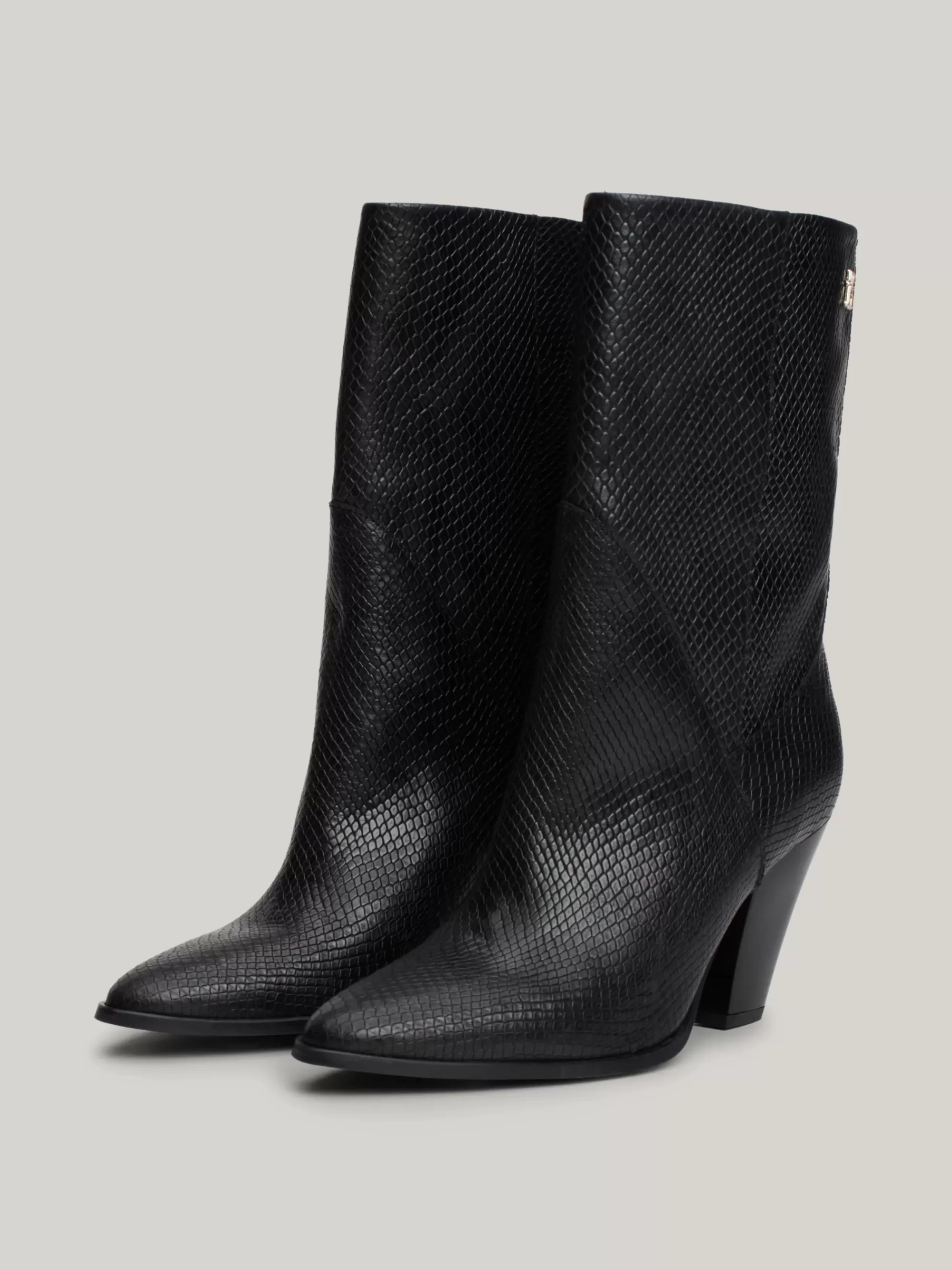 Laarzen & Enkellaarzen*Tommy Hilfiger Leren Laars Met Cubaanse Hak BLACK PYTHON