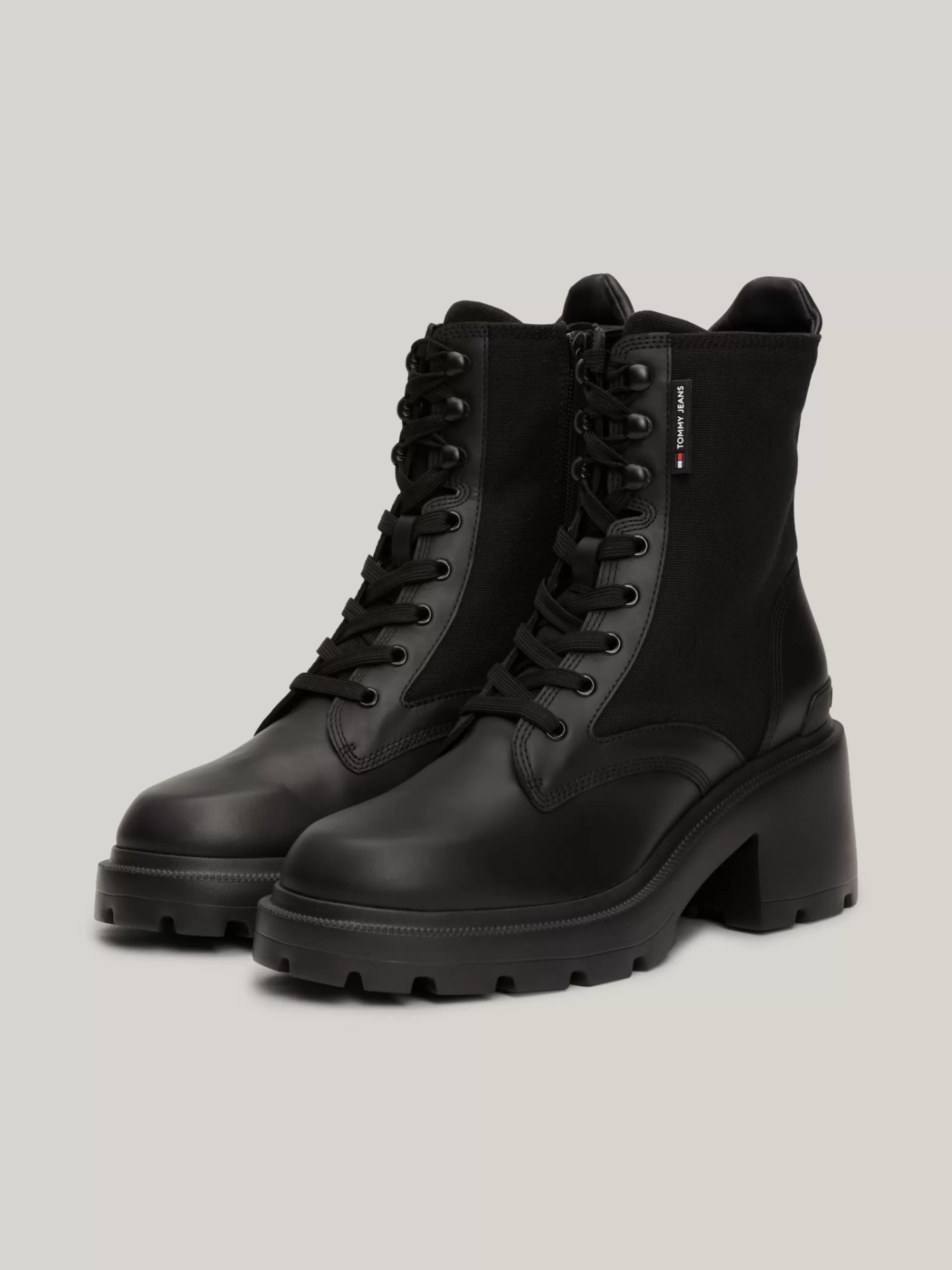 Veterlaarzen | Laarzen & Enkellaarzen*Tommy Hilfiger Leren Laars Met Gemengde Textuur En Profielzool BLACK