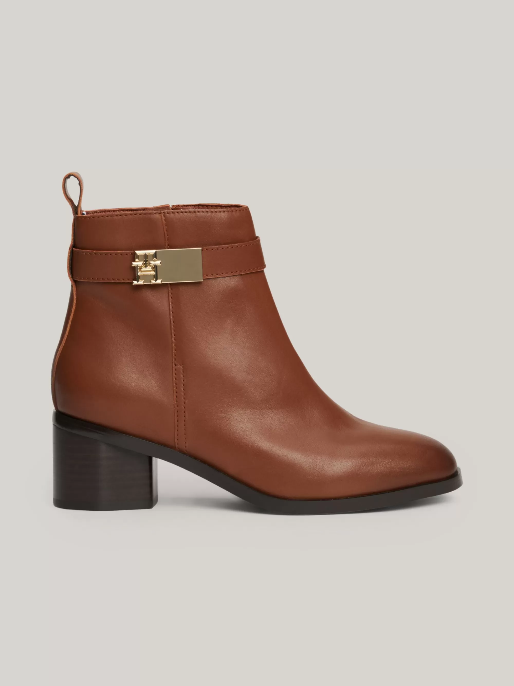 Laarzen & Enkellaarzen*Tommy Hilfiger Leren Laars Met Halfhoge Blokhak COGNAC BROWN