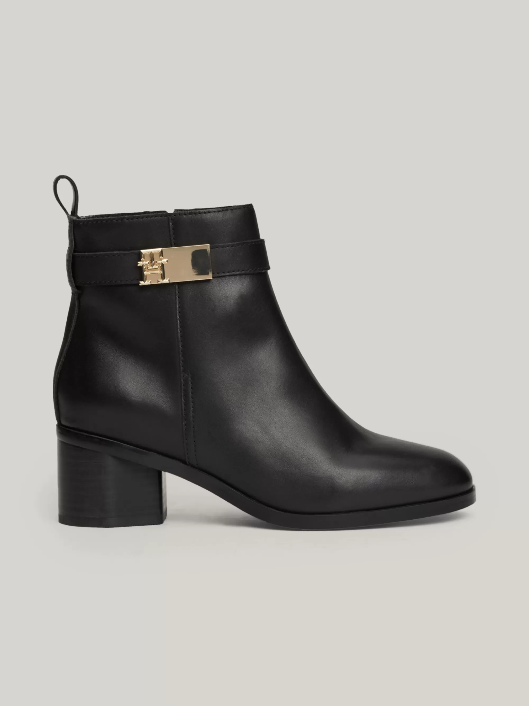 Laarzen & Enkellaarzen*Tommy Hilfiger Leren Laars Met Halfhoge Blokhak BLACK