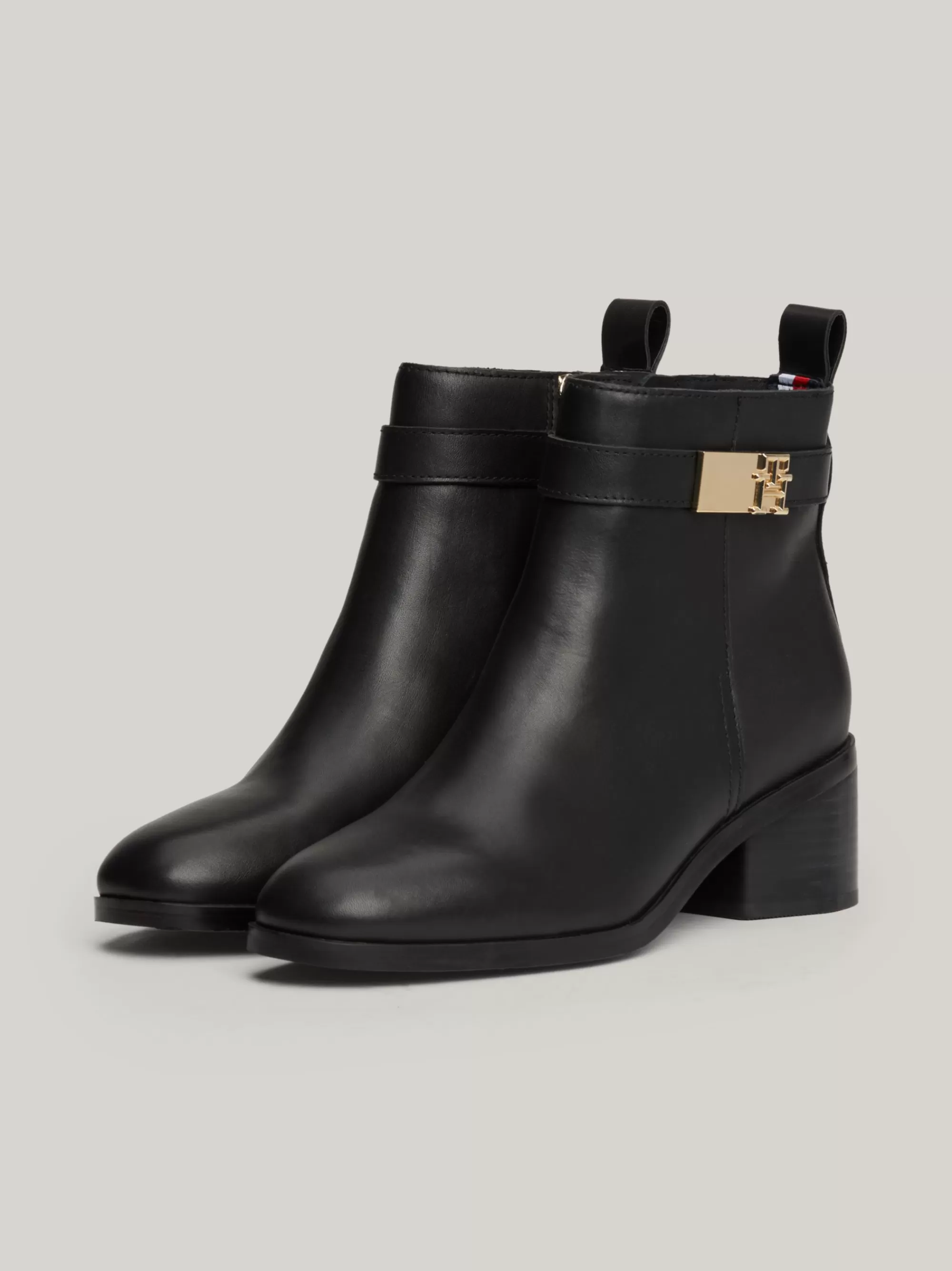 Laarzen & Enkellaarzen*Tommy Hilfiger Leren Laars Met Halfhoge Blokhak BLACK