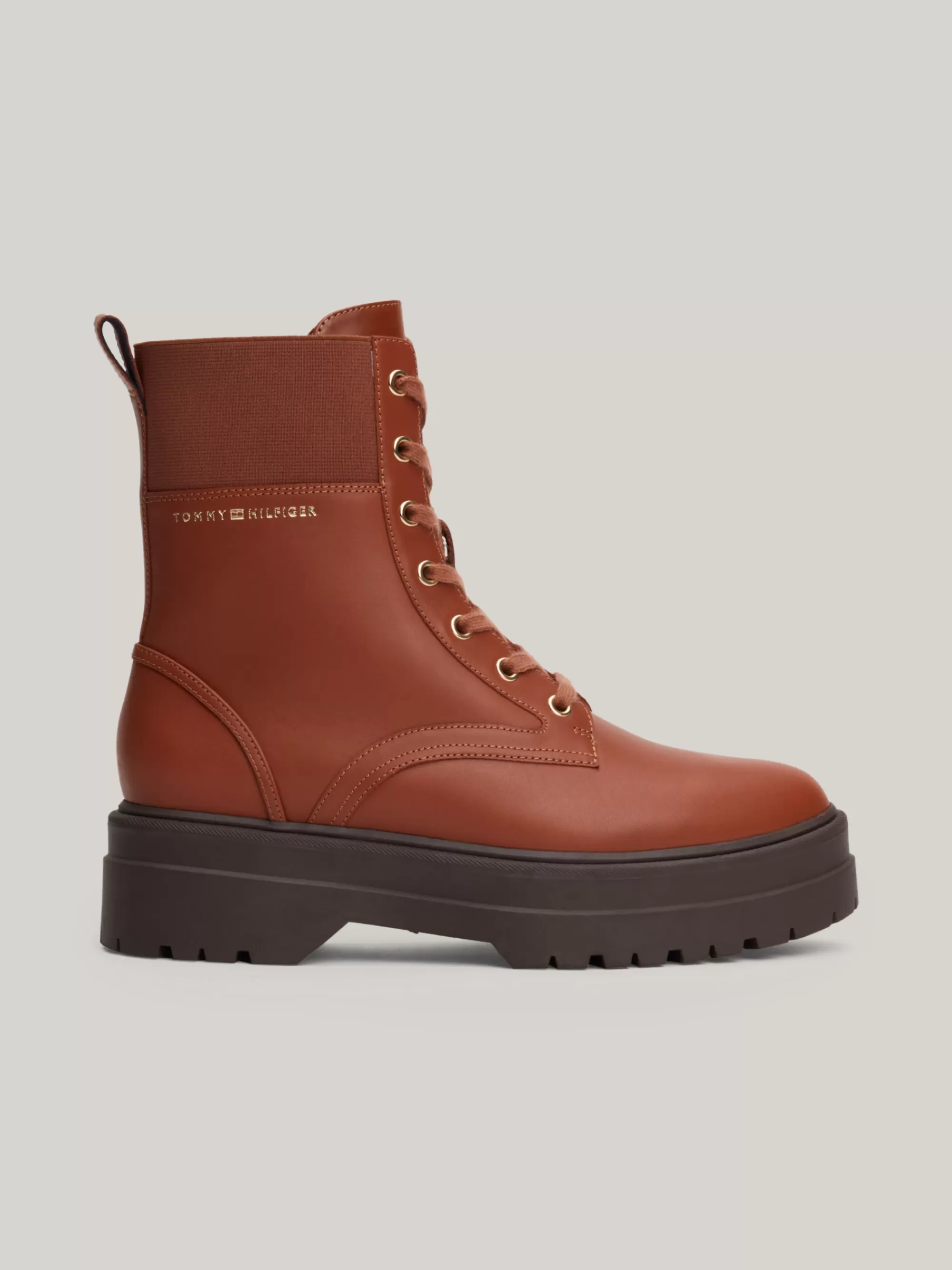 Veterlaarzen | Laarzen & Enkellaarzen*Tommy Hilfiger Leren Laars Met Profielzool En TH-monogram COGNAC BROWN