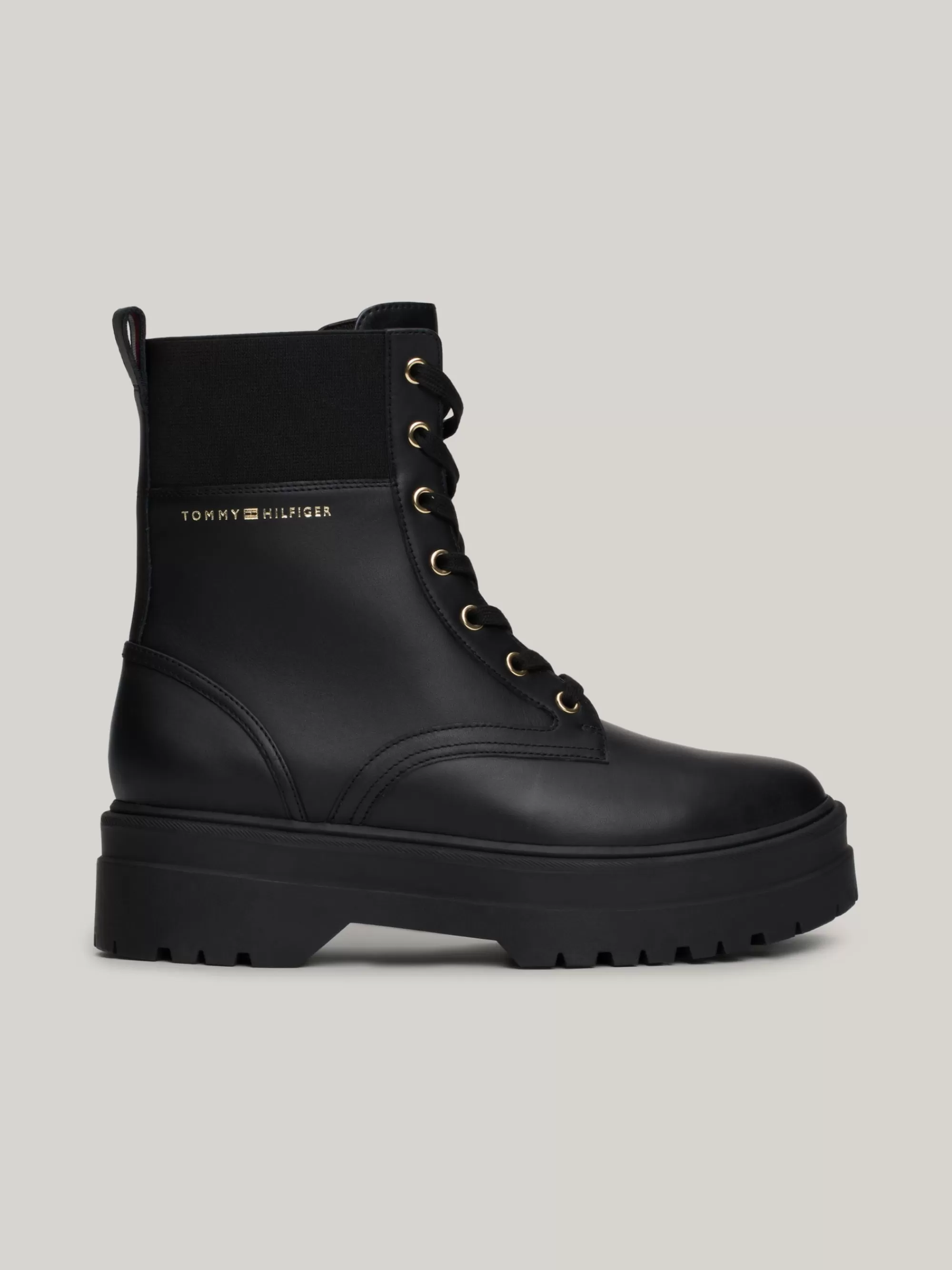 Laarzen & Enkellaarzen | Veterlaarzen*Tommy Hilfiger Leren Laars Met Profielzool En TH-monogram BLACK