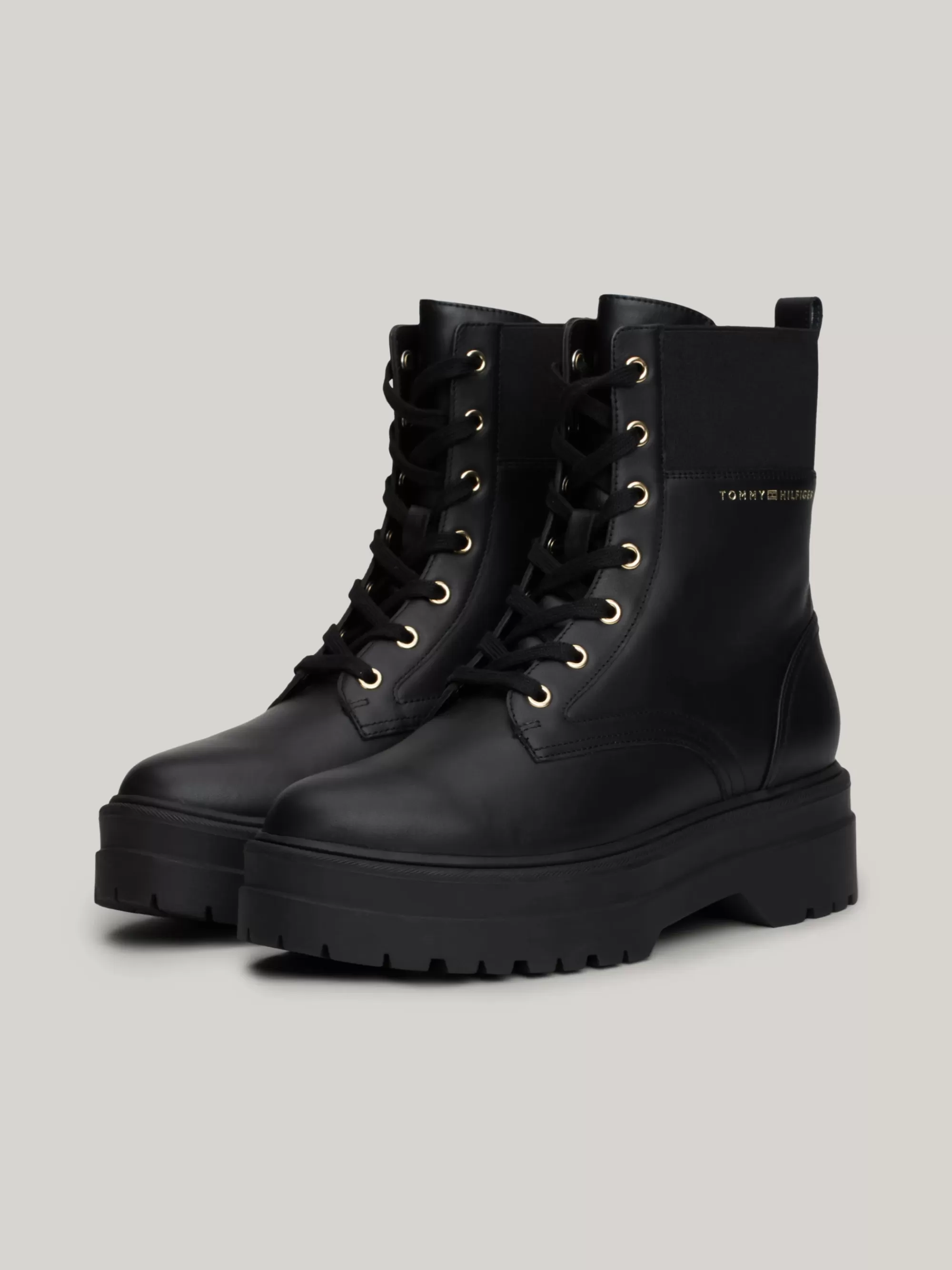 Laarzen & Enkellaarzen | Veterlaarzen*Tommy Hilfiger Leren Laars Met Profielzool En TH-monogram BLACK