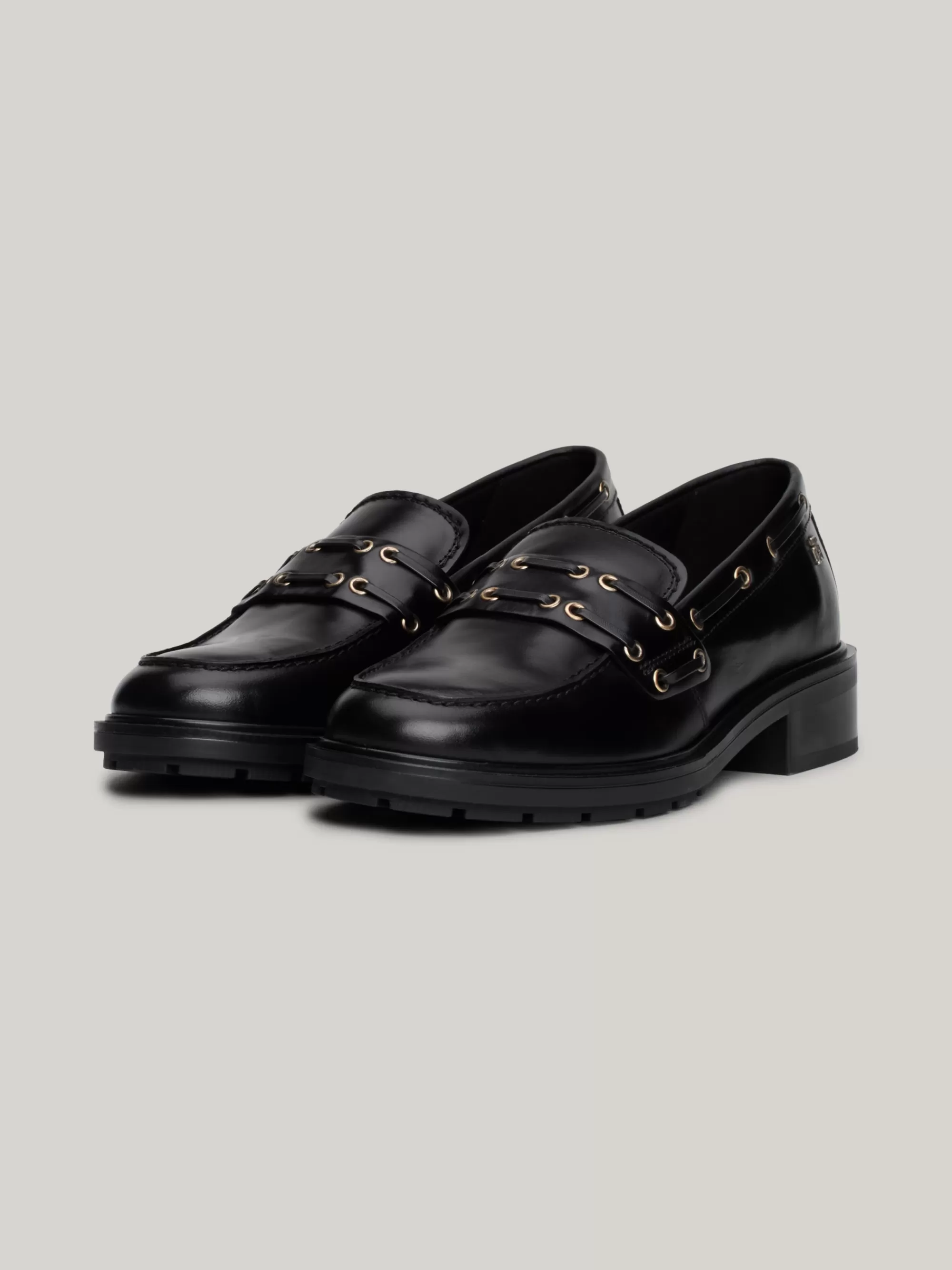 Mocassins & Instappers | Platte Schoenen*Tommy Hilfiger Leren Loafer Met Blokhak En Eyelet-details BLACK