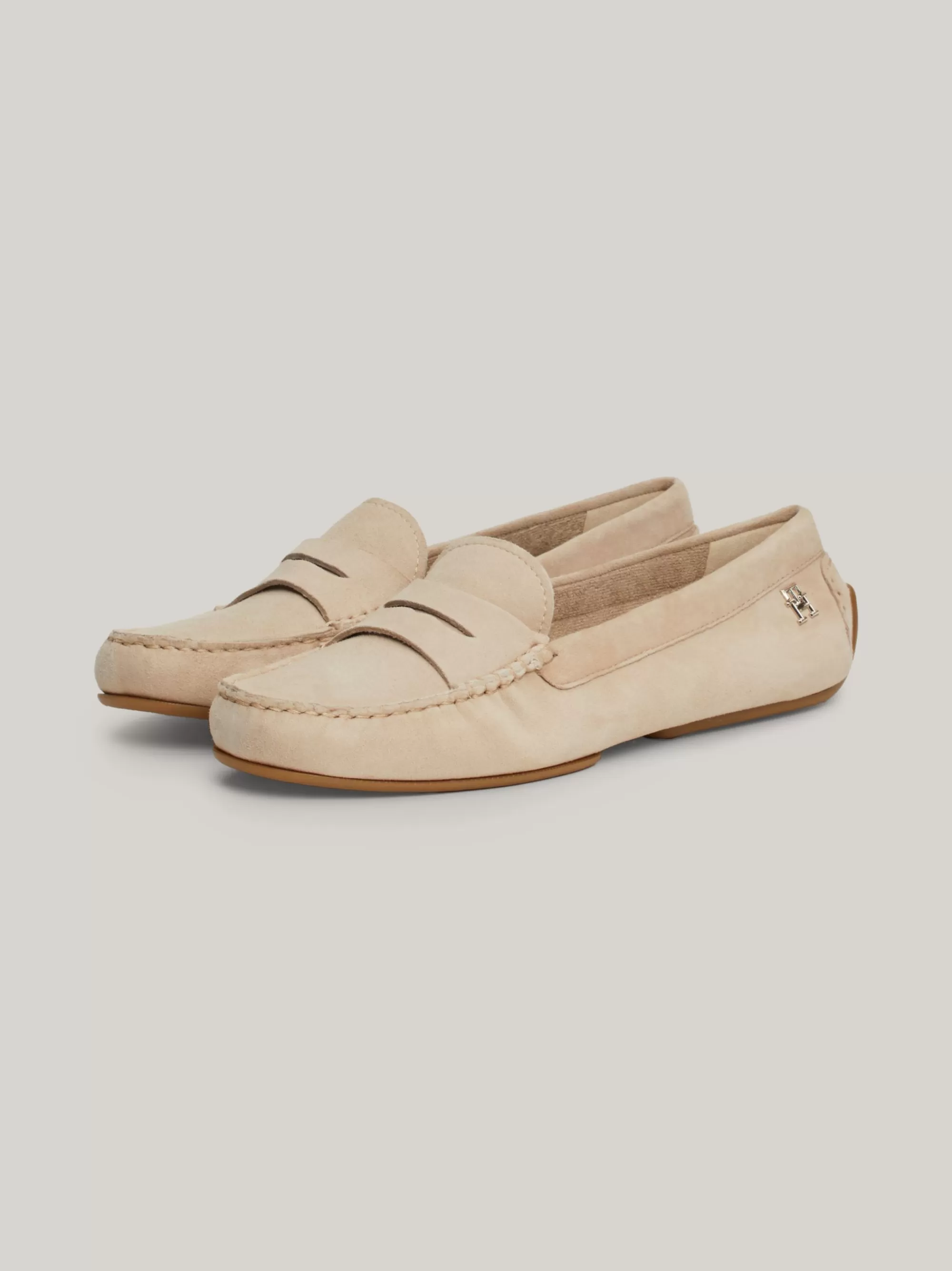 Mocassins & Instappers | Platte Schoenen*Tommy Hilfiger Leren Loafer Met Metalen TH-monogram BEIGE