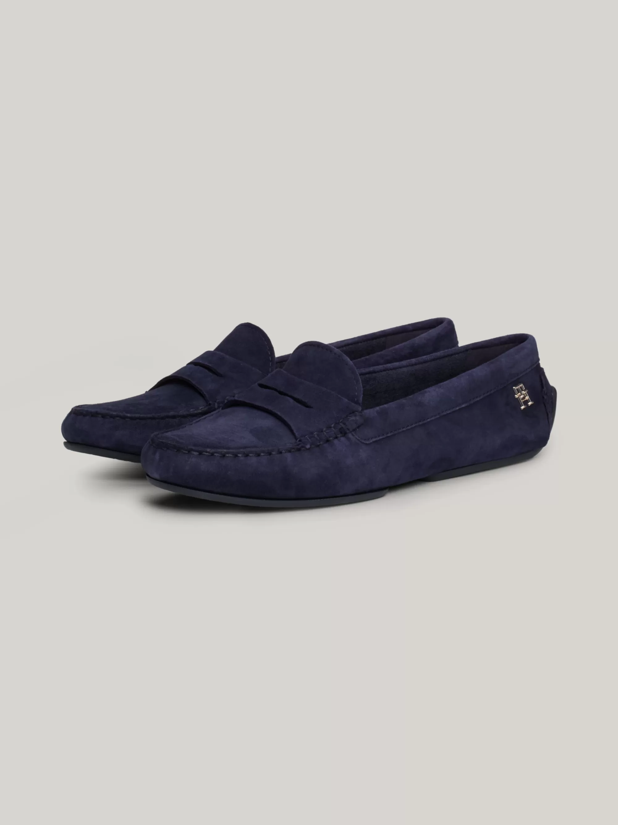Mocassins & Instappers | Platte Schoenen*Tommy Hilfiger Leren Loafer Met Metalen TH-monogram SPACE BLUE
