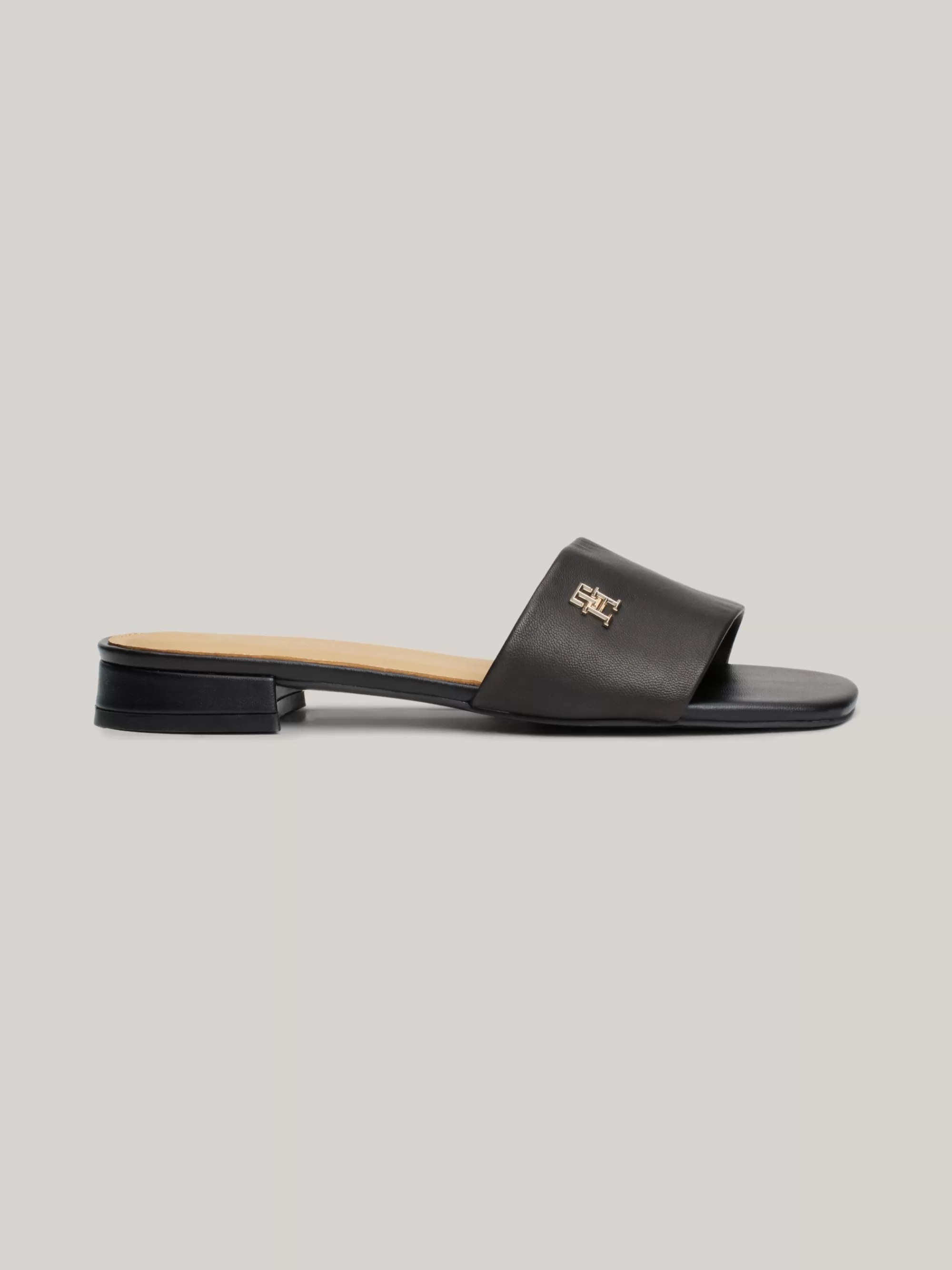 Sandalen*Tommy Hilfiger Leren Muiltje Met Metalen TH-monogram BLACK