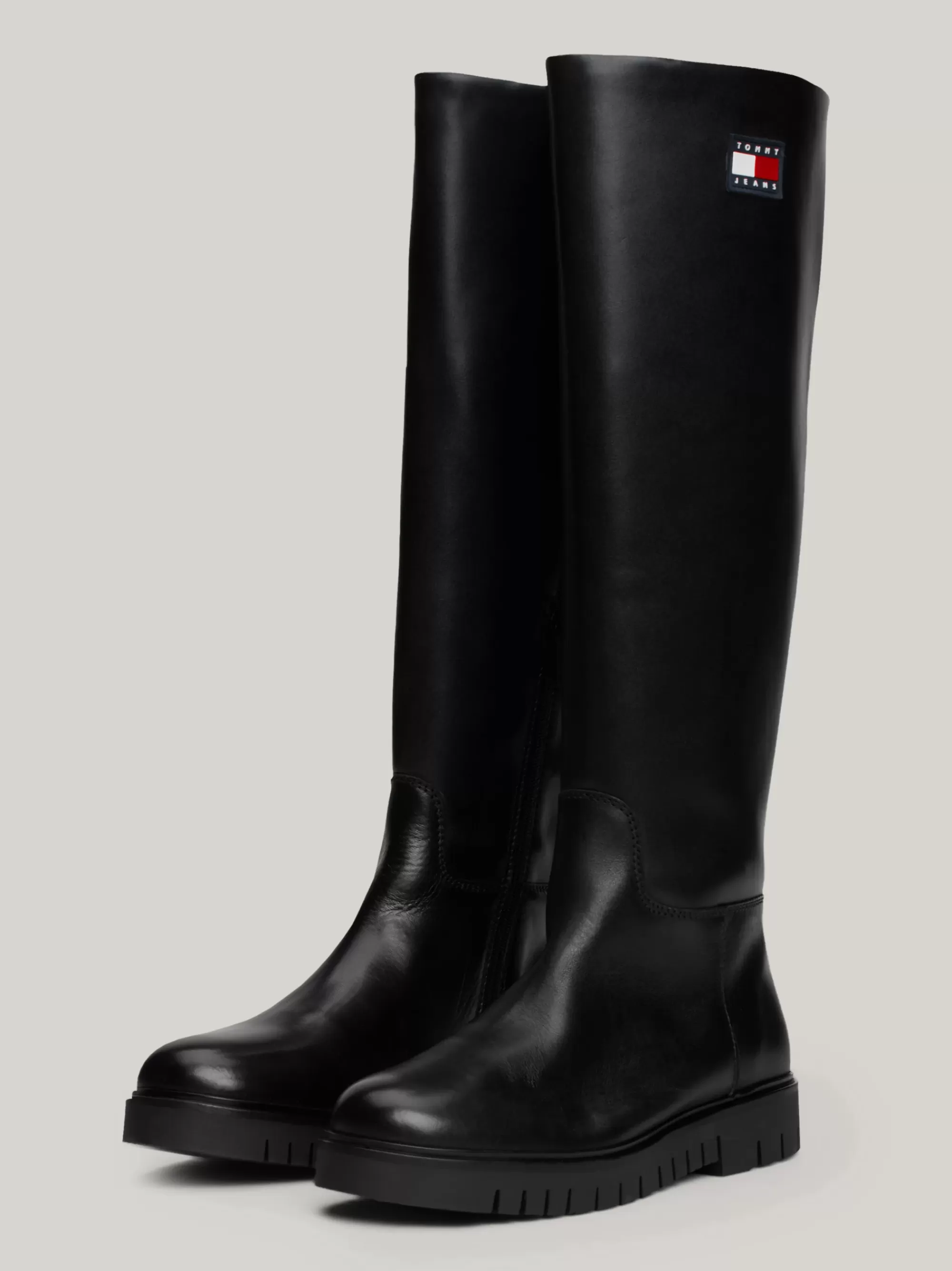 Knee-High Laarzen | Laarzen & Enkellaarzen*Tommy Hilfiger Leren Overknee Laars Met Profielzool BLACK