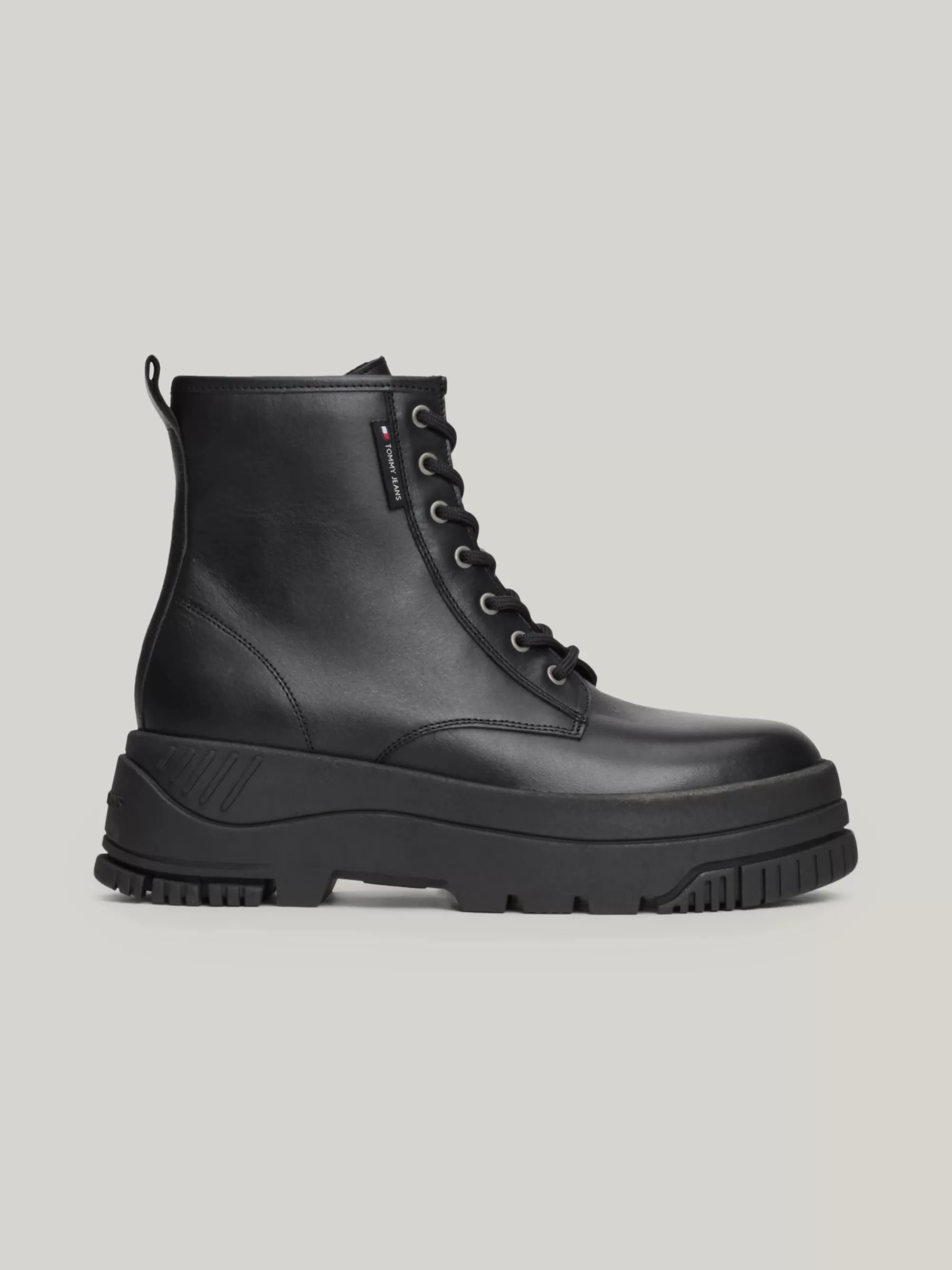 Veterlaarzen | Laarzen & Enkellaarzen*Tommy Hilfiger Leren Platformlaars Met Veters En Profielzool BLACK