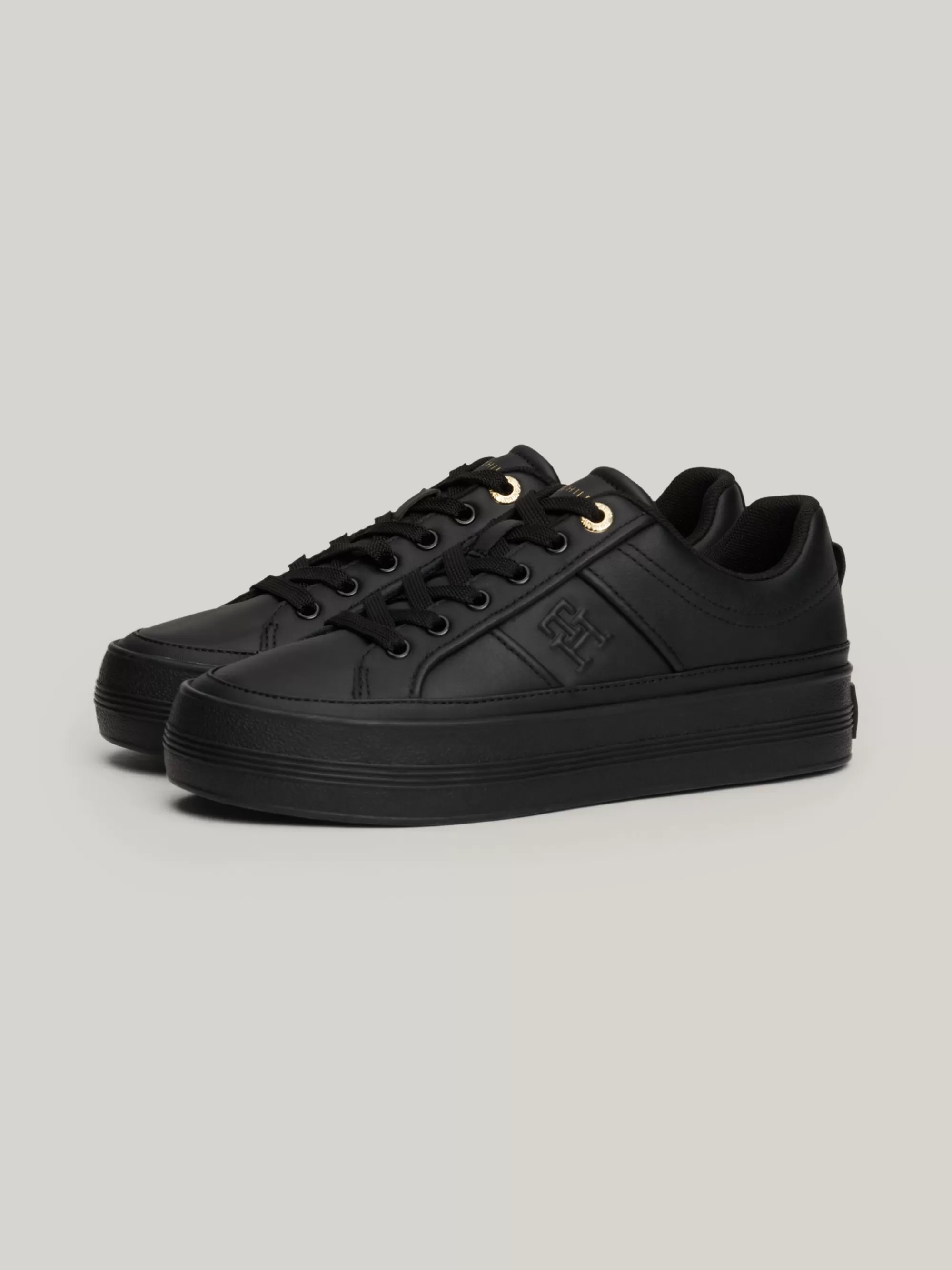 Sneakers*Tommy Hilfiger Leren Platformsneaker BLACK