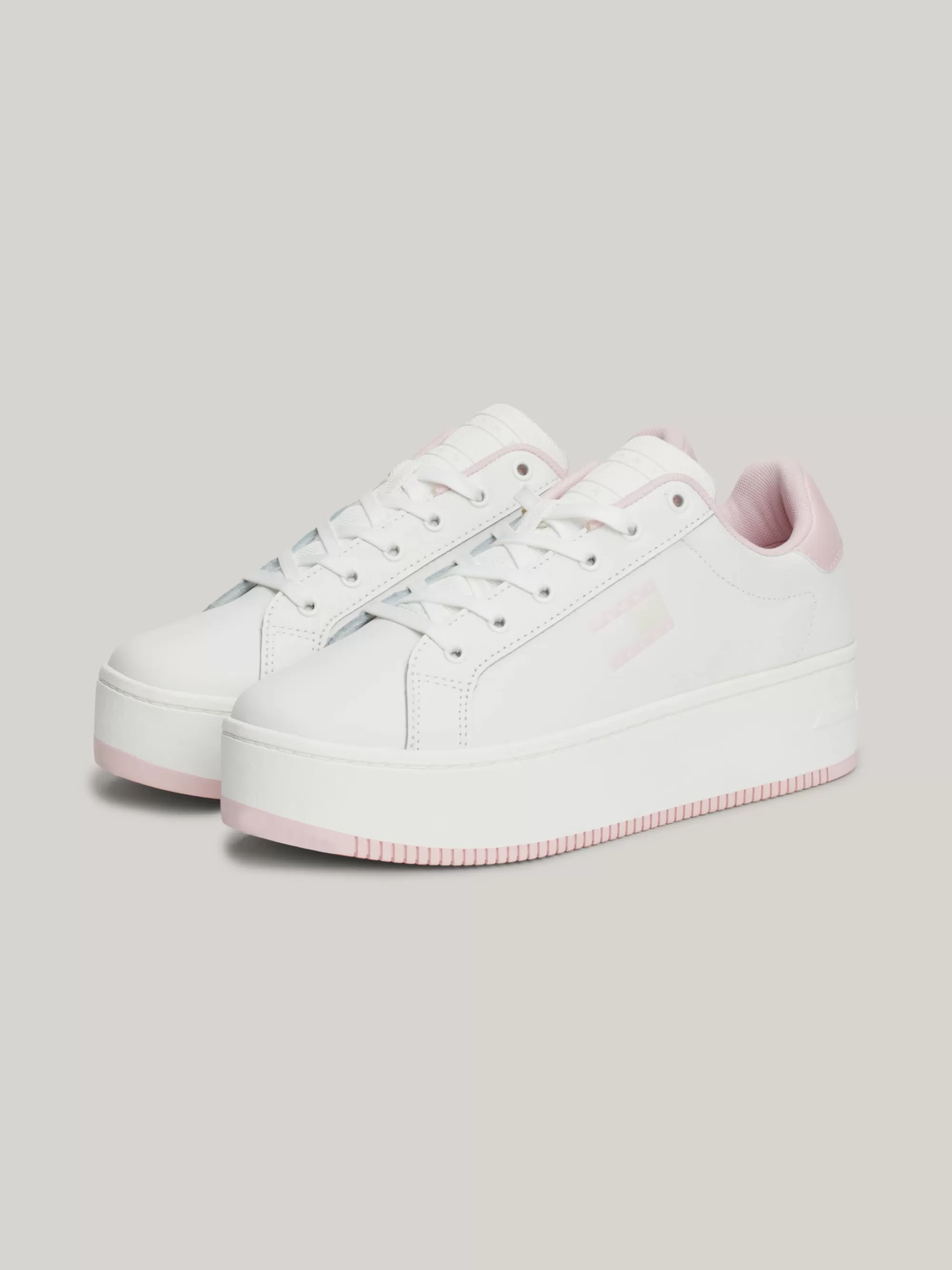 Sneakers*Tommy Hilfiger Leren Platformsneaker Met Metallic Hiel MISTY PINK