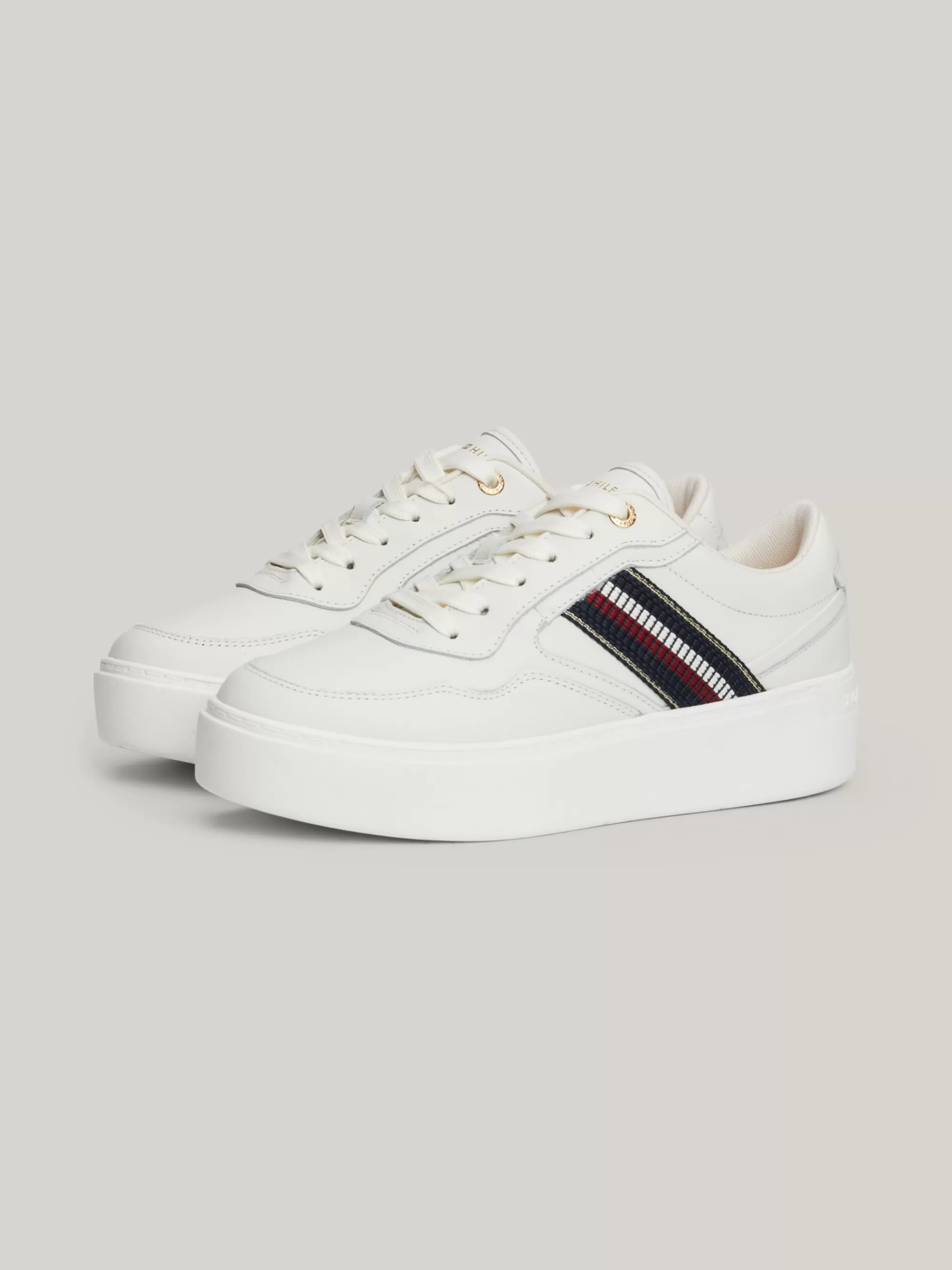 Sneakers*Tommy Hilfiger Leren Platformsneaker Met Signature-tape ECRU