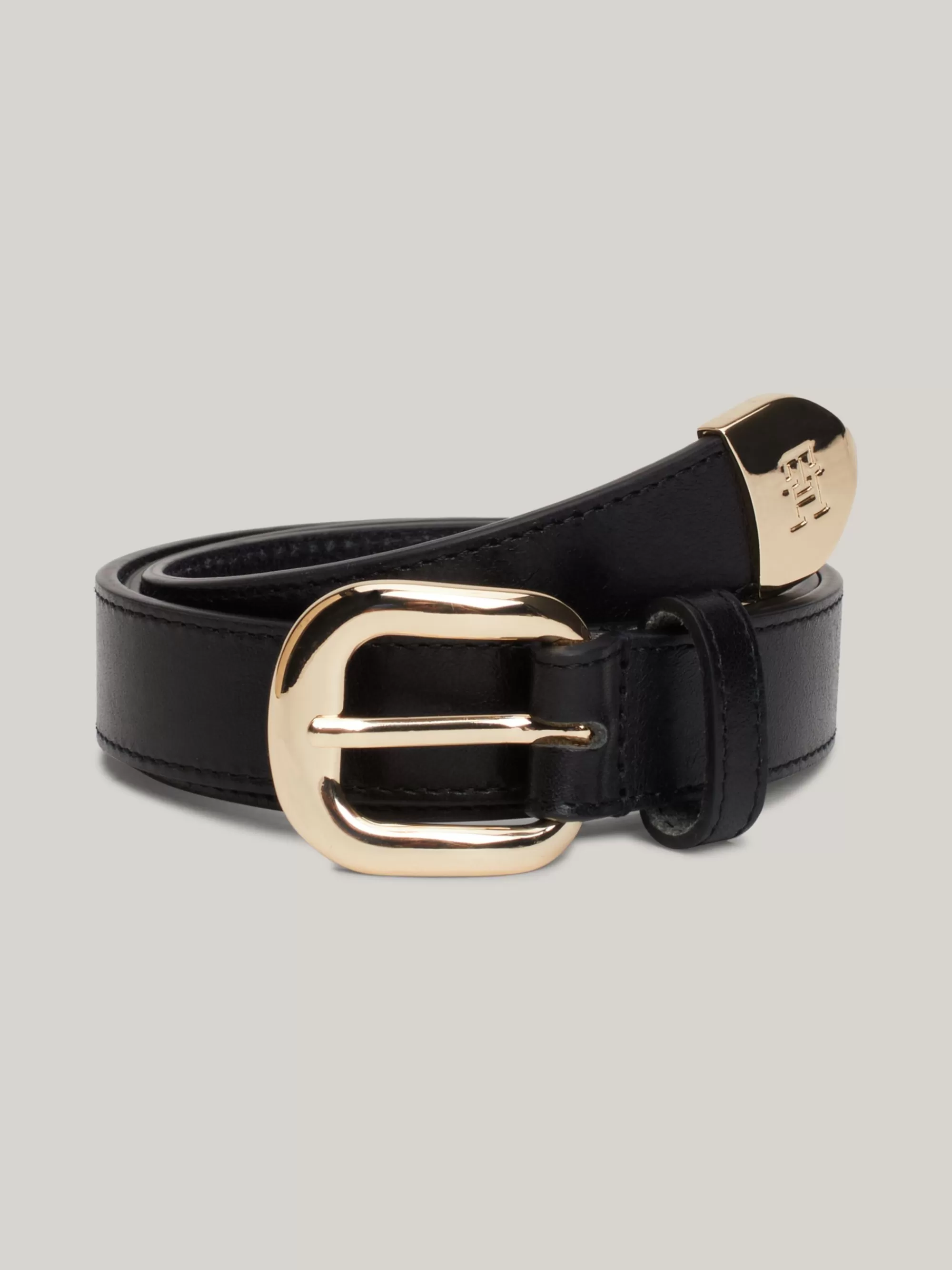 Riemen*Tommy Hilfiger Leren Riem Met Afgeronde Gesp En TH-monogram BLACK