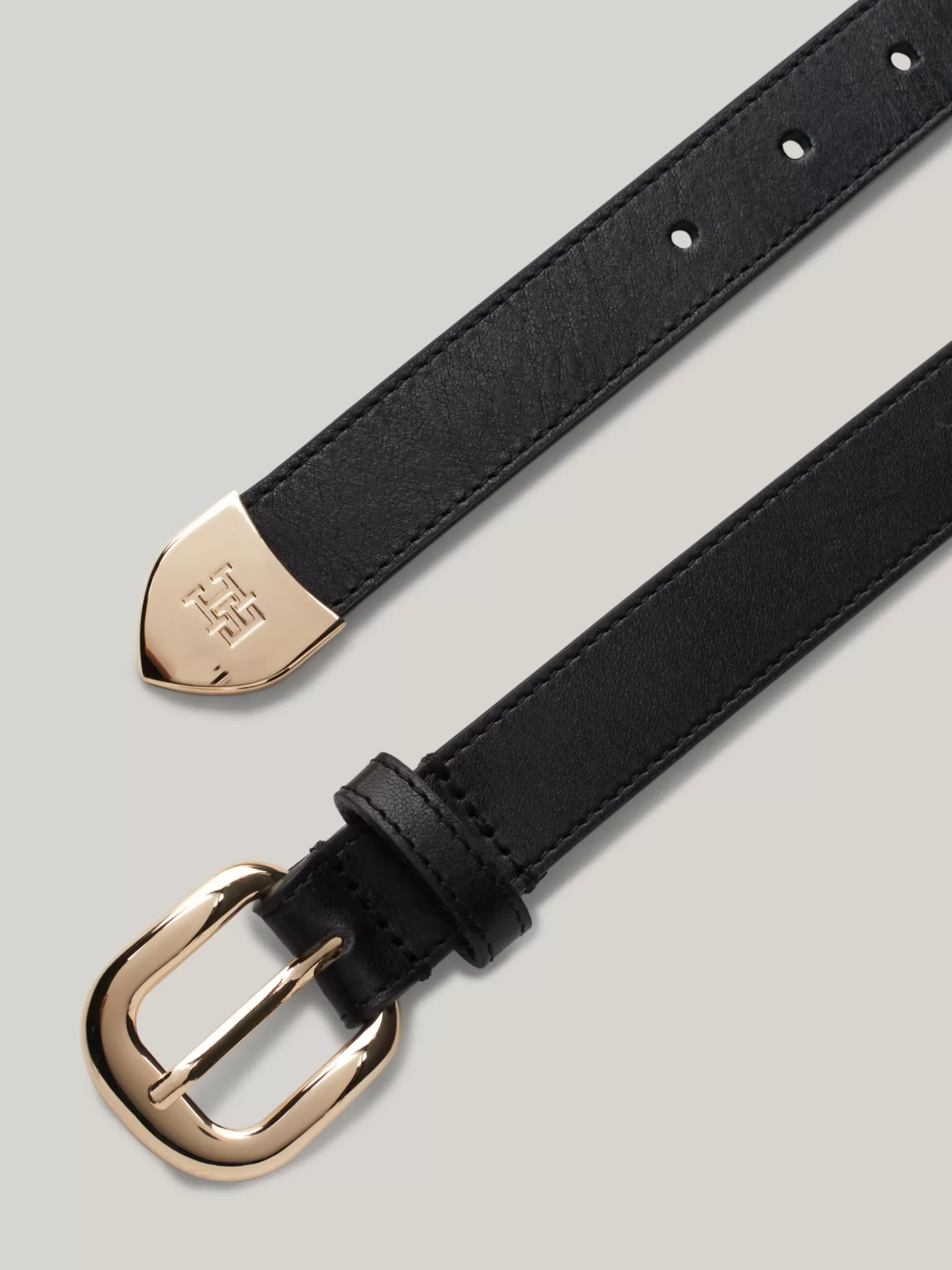 Riemen*Tommy Hilfiger Leren Riem Met Afgeronde Gesp En TH-monogram BLACK