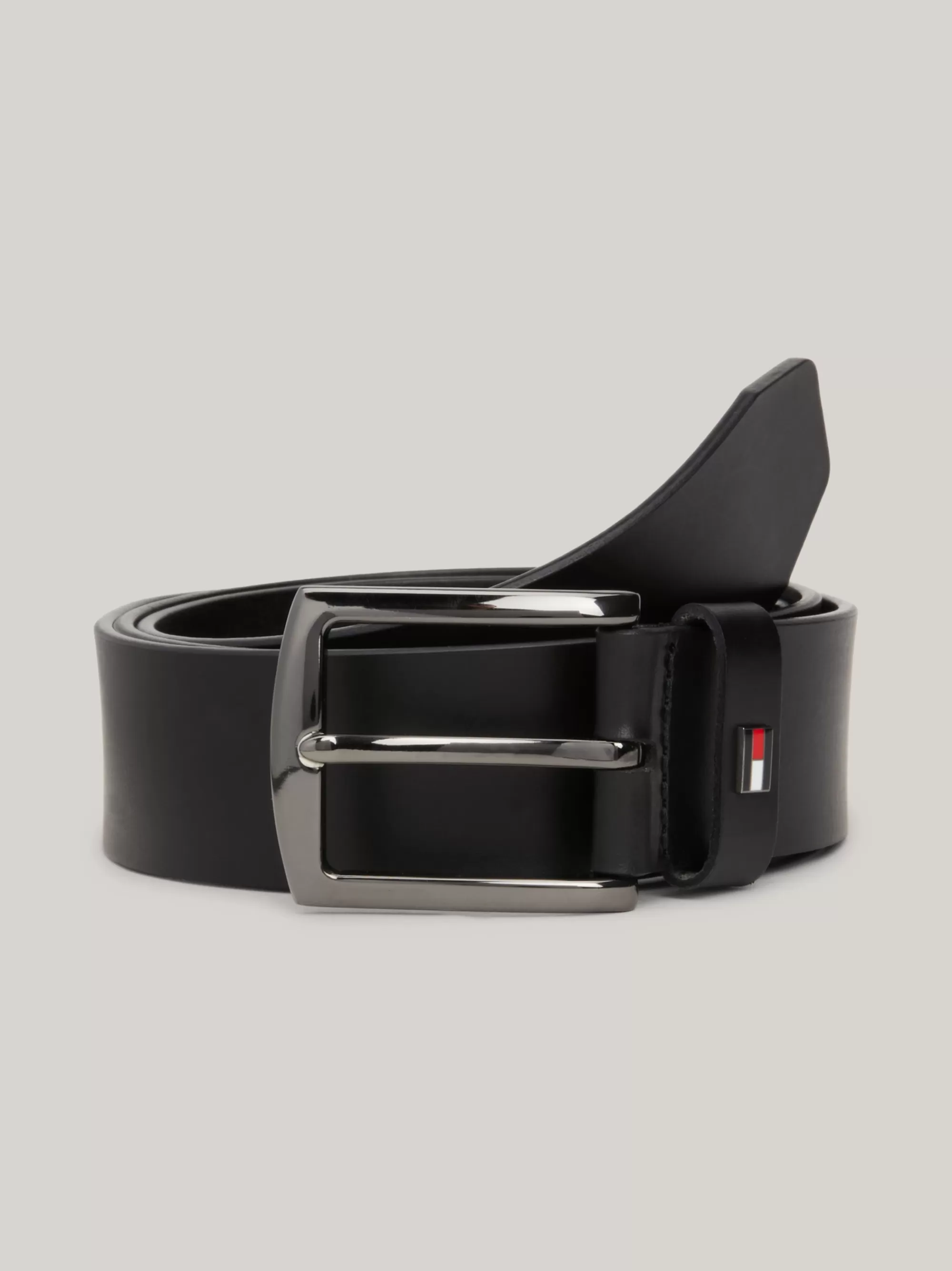 Riemen*Tommy Hilfiger Leren Riem Met Geëmailleerde Vlag BLACK