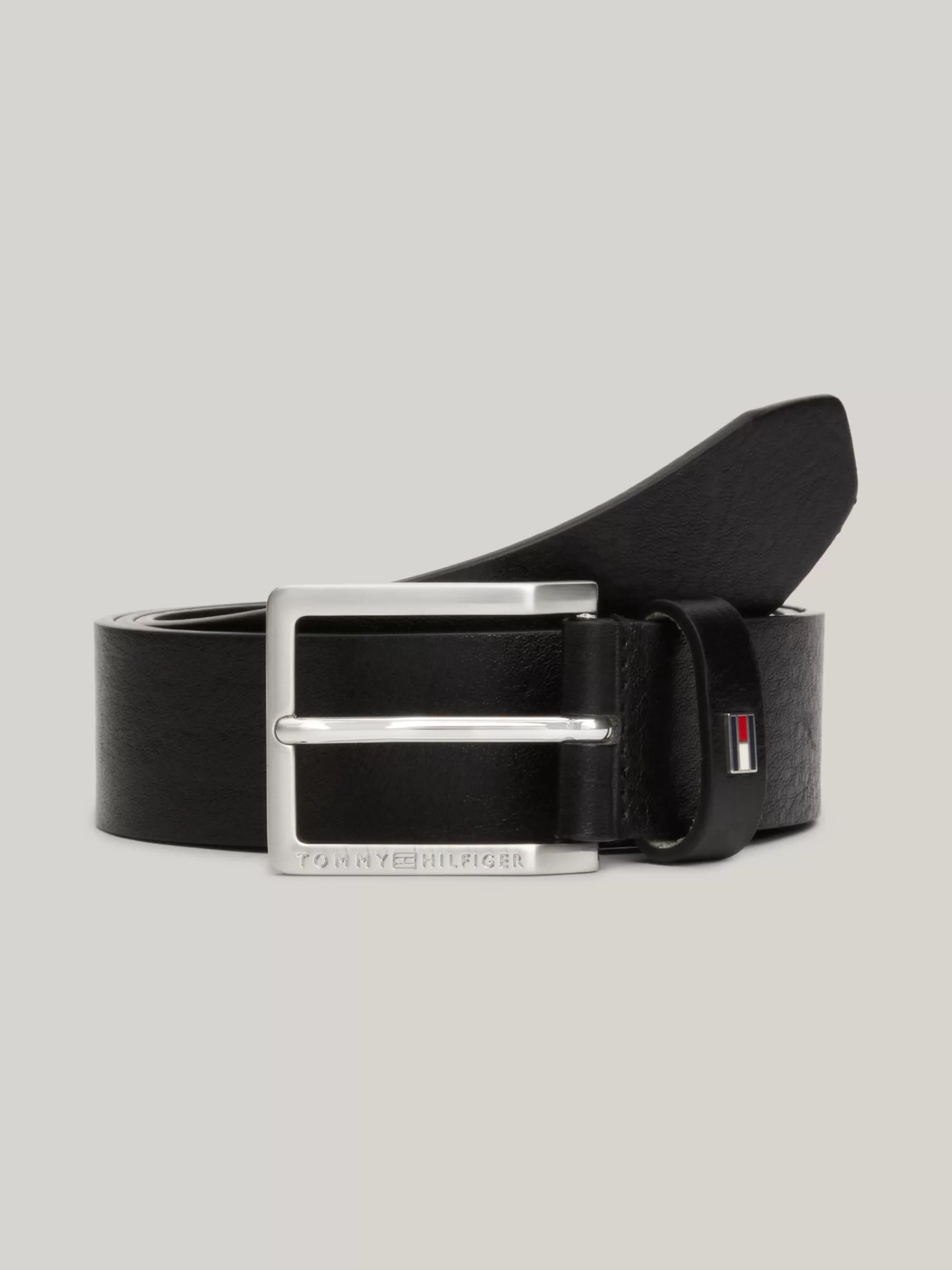 Riemen*Tommy Hilfiger Leren Riem Met Geëmailleerde Vlag BLACK