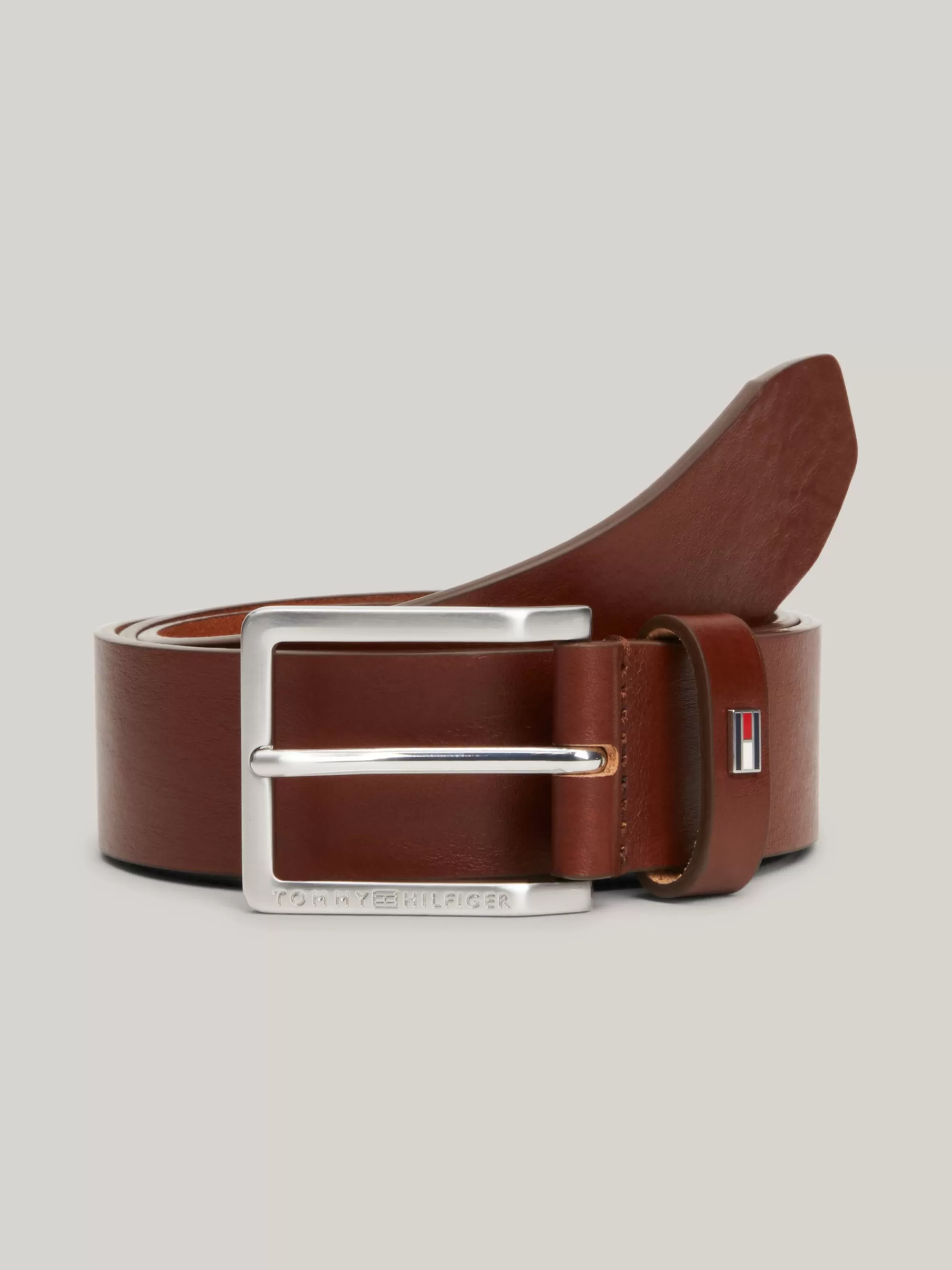 Riemen*Tommy Hilfiger Leren Riem Met Geëmailleerde Vlag WINTER COGNAC